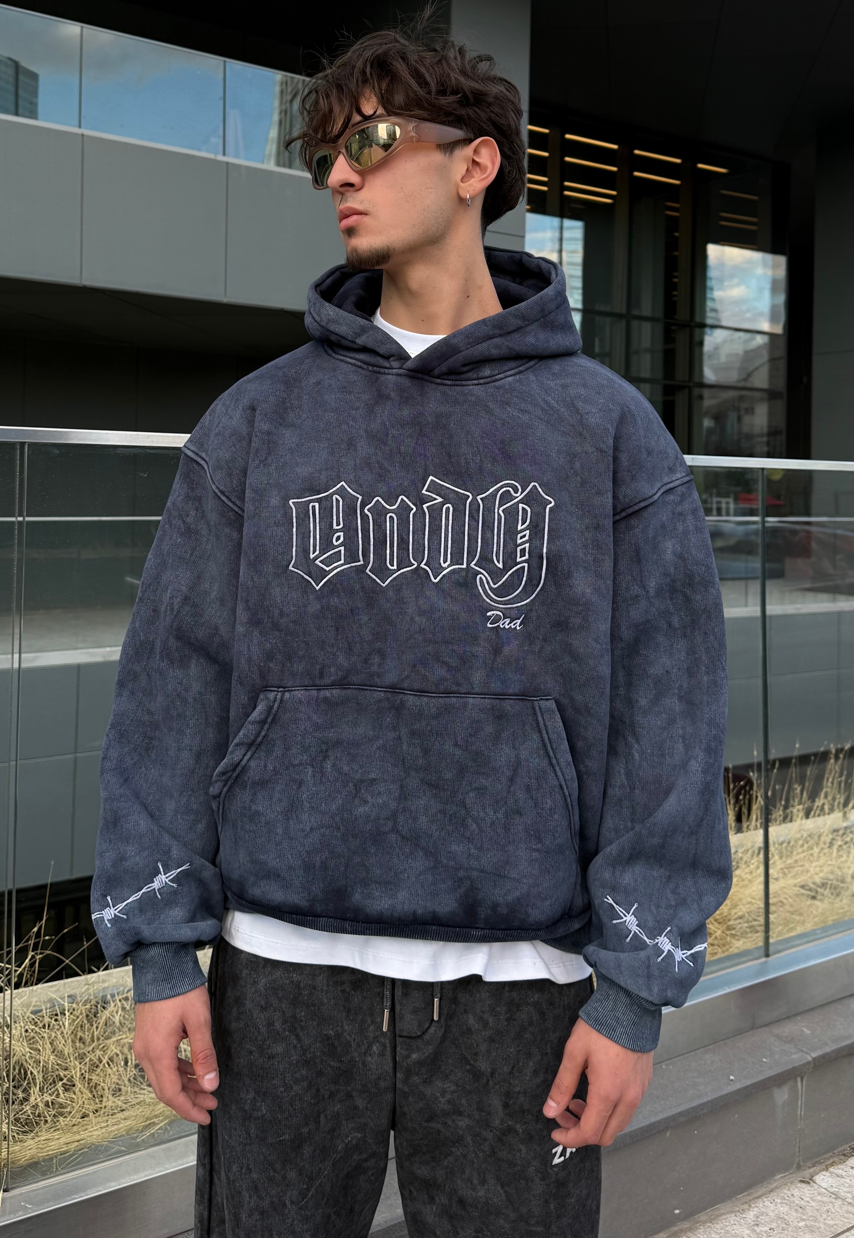 Acid Wash Andy Nakışlı Oversize Premium  - Siyah