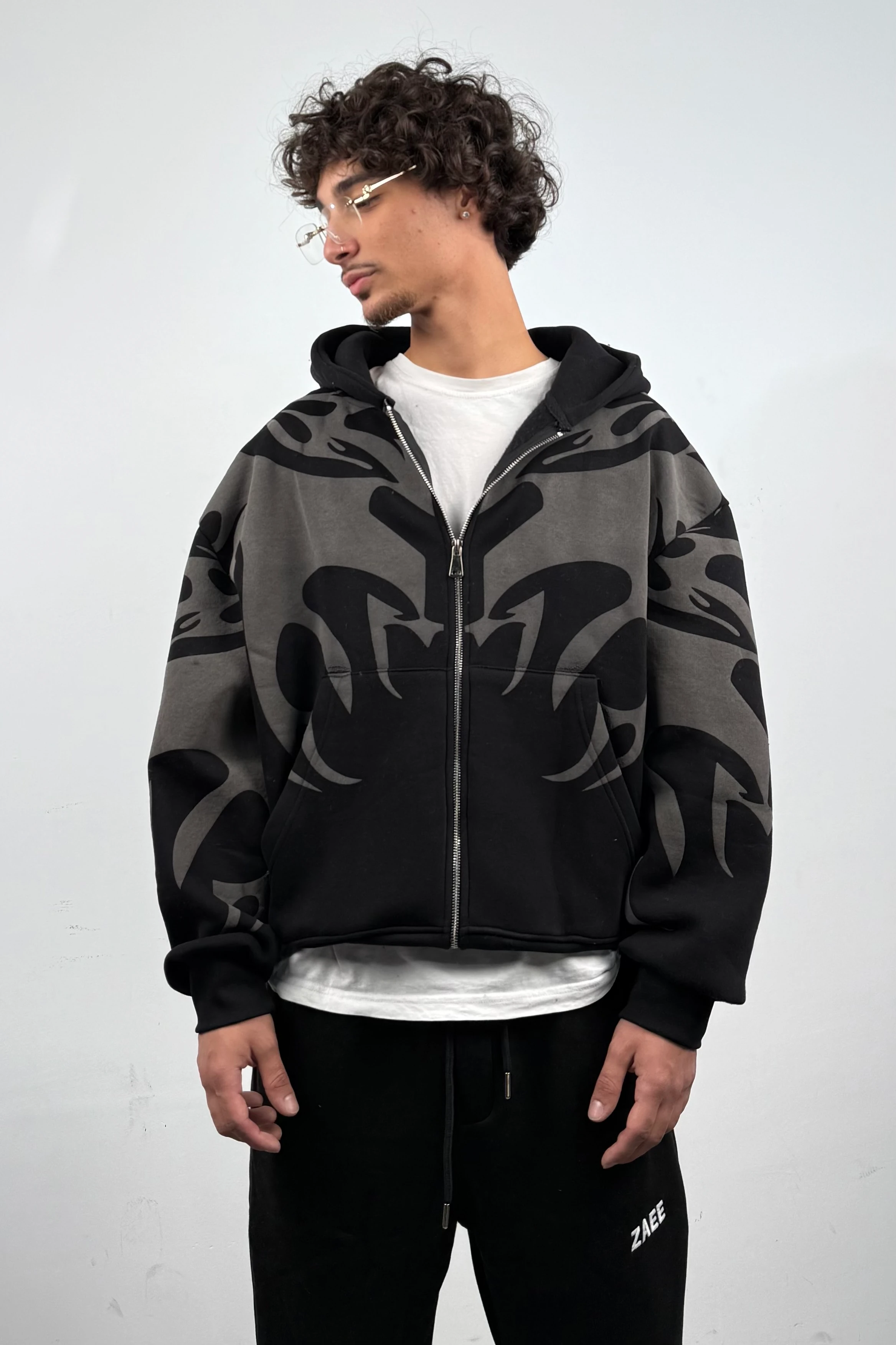 ♡HOOPEY♡  Shout Oversize Basic Unisex Oldschool Zip Up Hoodie - SHOUT