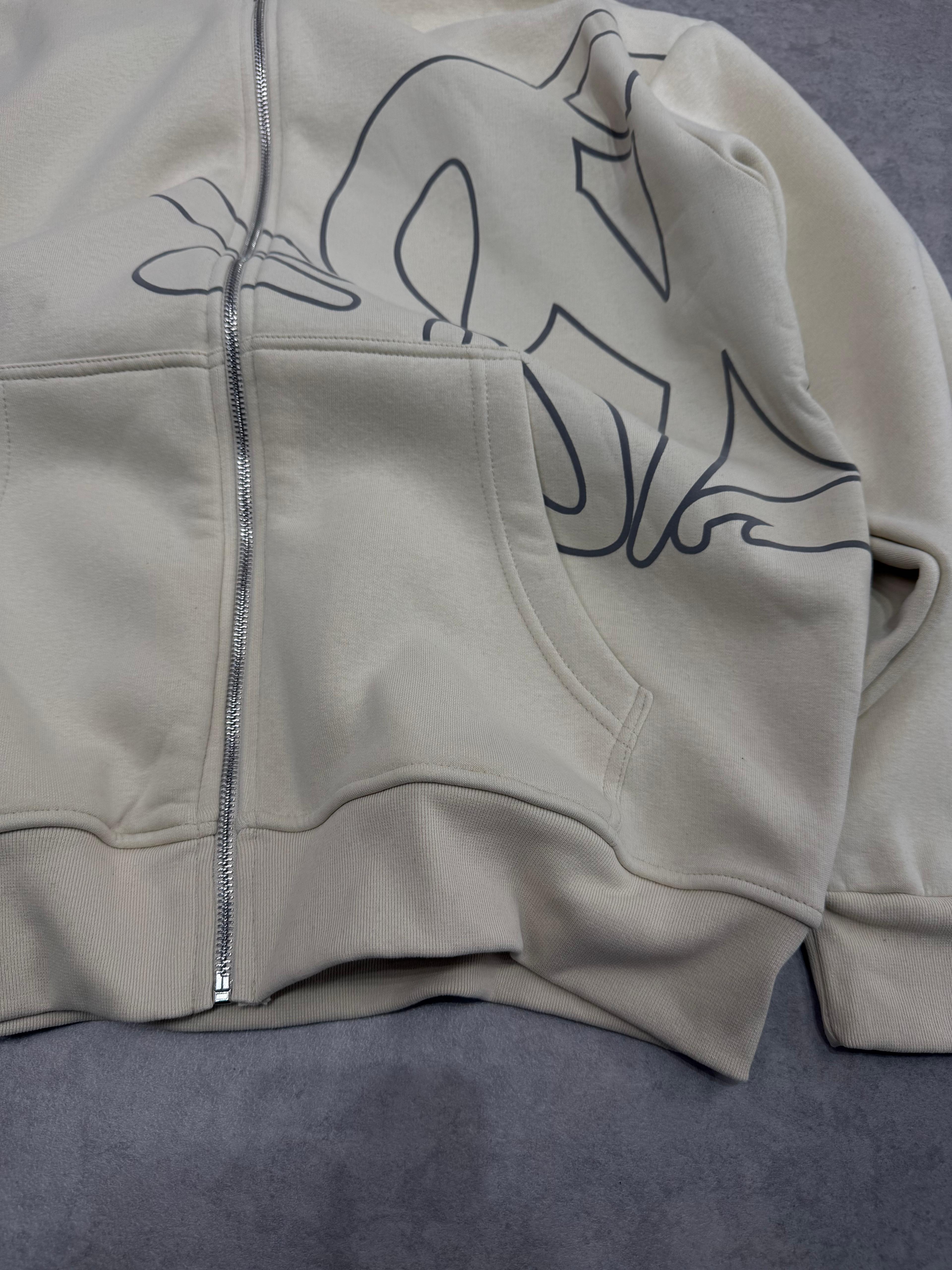 S Baskılı Oversize Zipp Hoodie 
