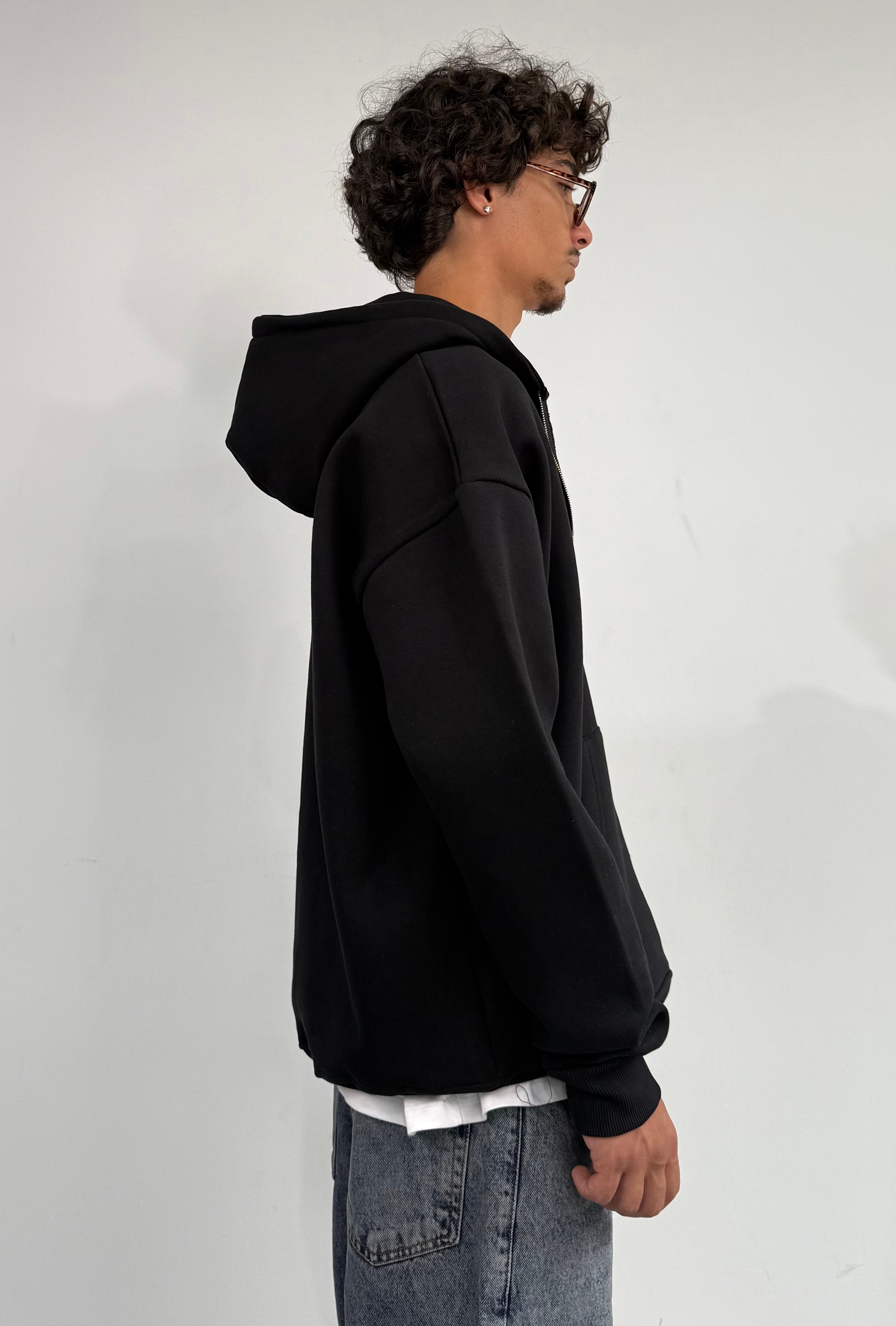 Kışlık Kumaş Oversize Premium Basic Fermuarlı Sweatshirt