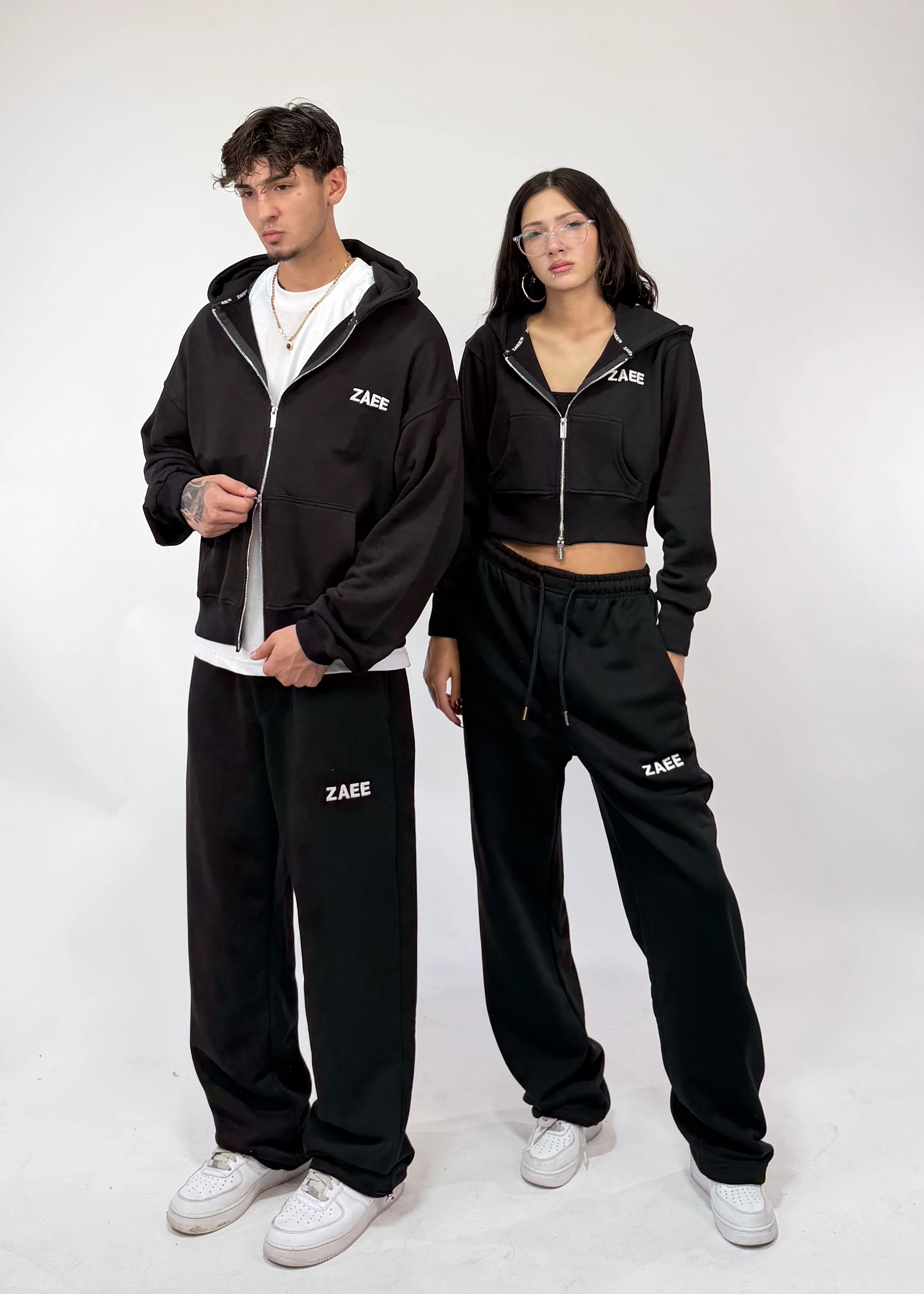 ZAEE Nakışlı Her Mevsim Giyilebilen Double Zip Hoodie