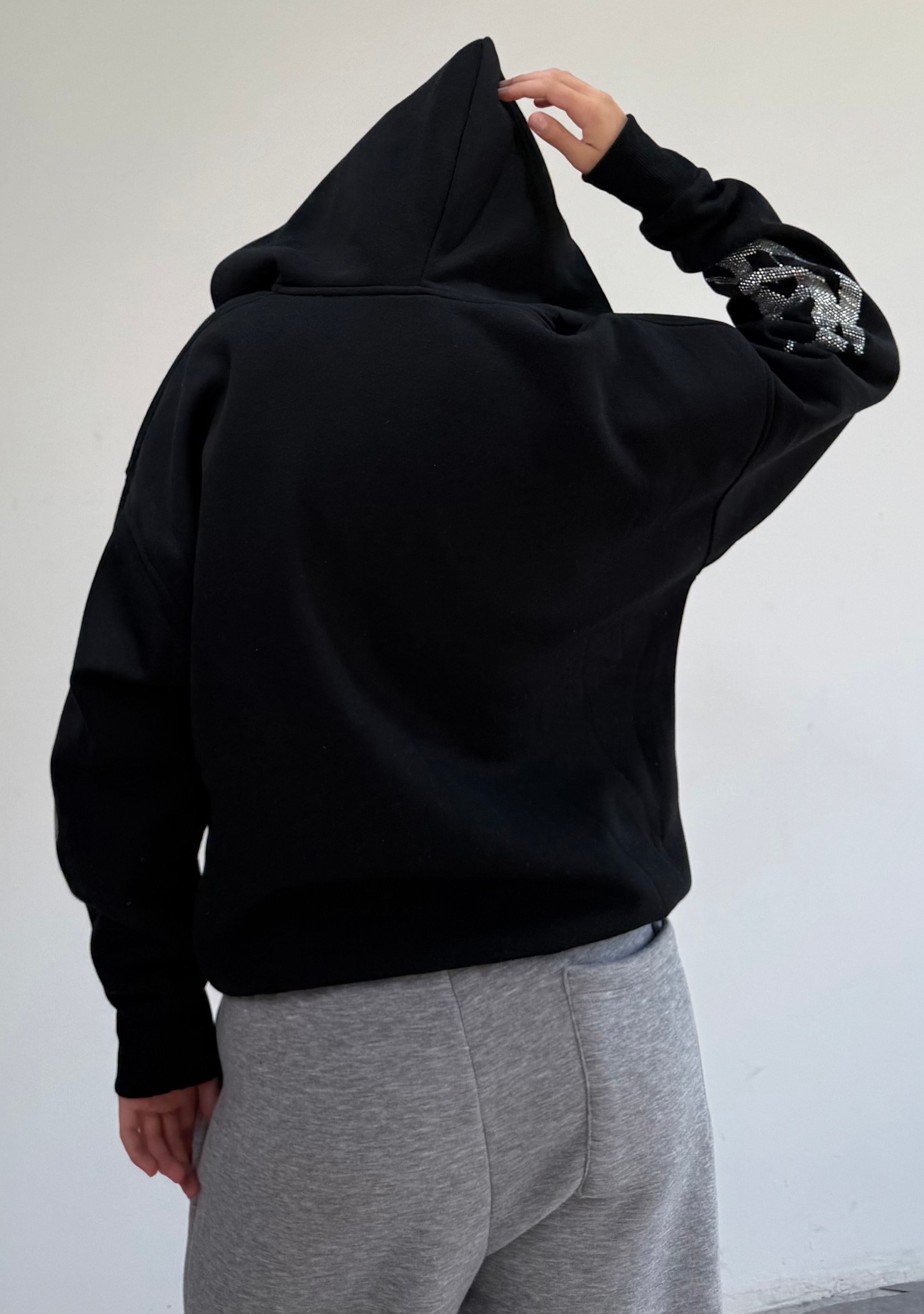 Spider Taşlı Oversize Fermuarlı Hırka