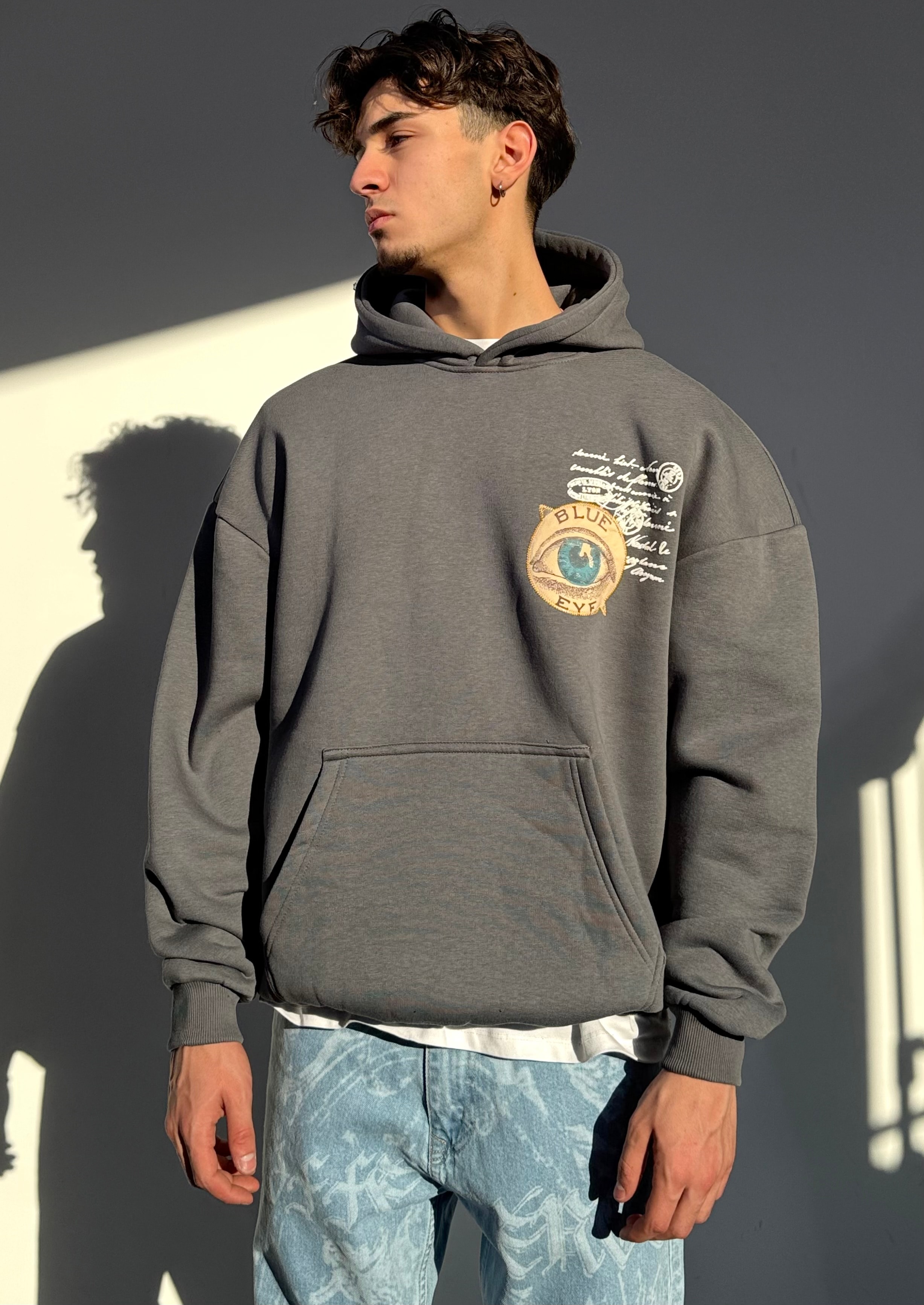 Blue Eye Nakışlı Premium Oversize Sweatshirt - Füme