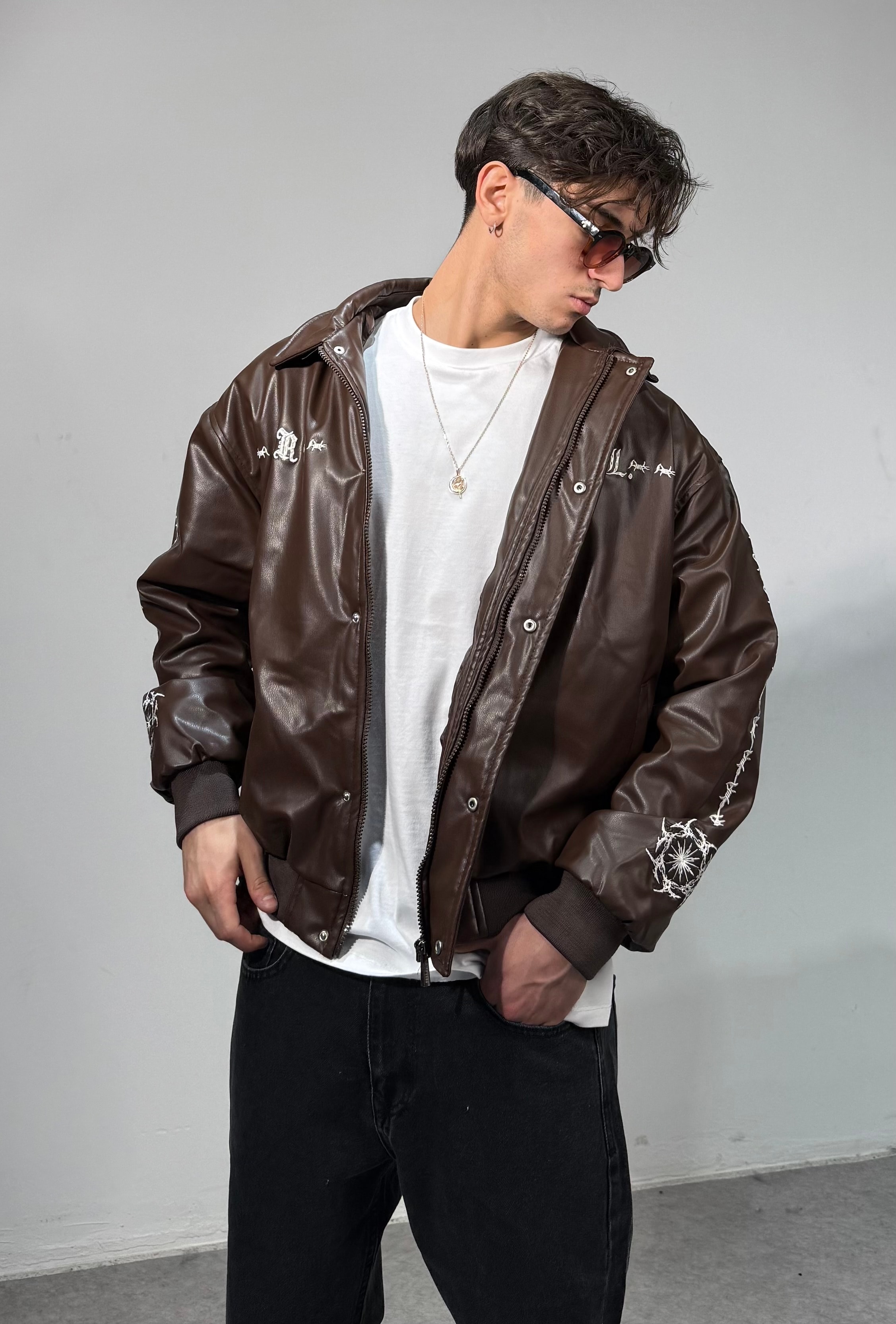 Nakışlı Özel Seri Premium Oversize unisex Deri Ceket 