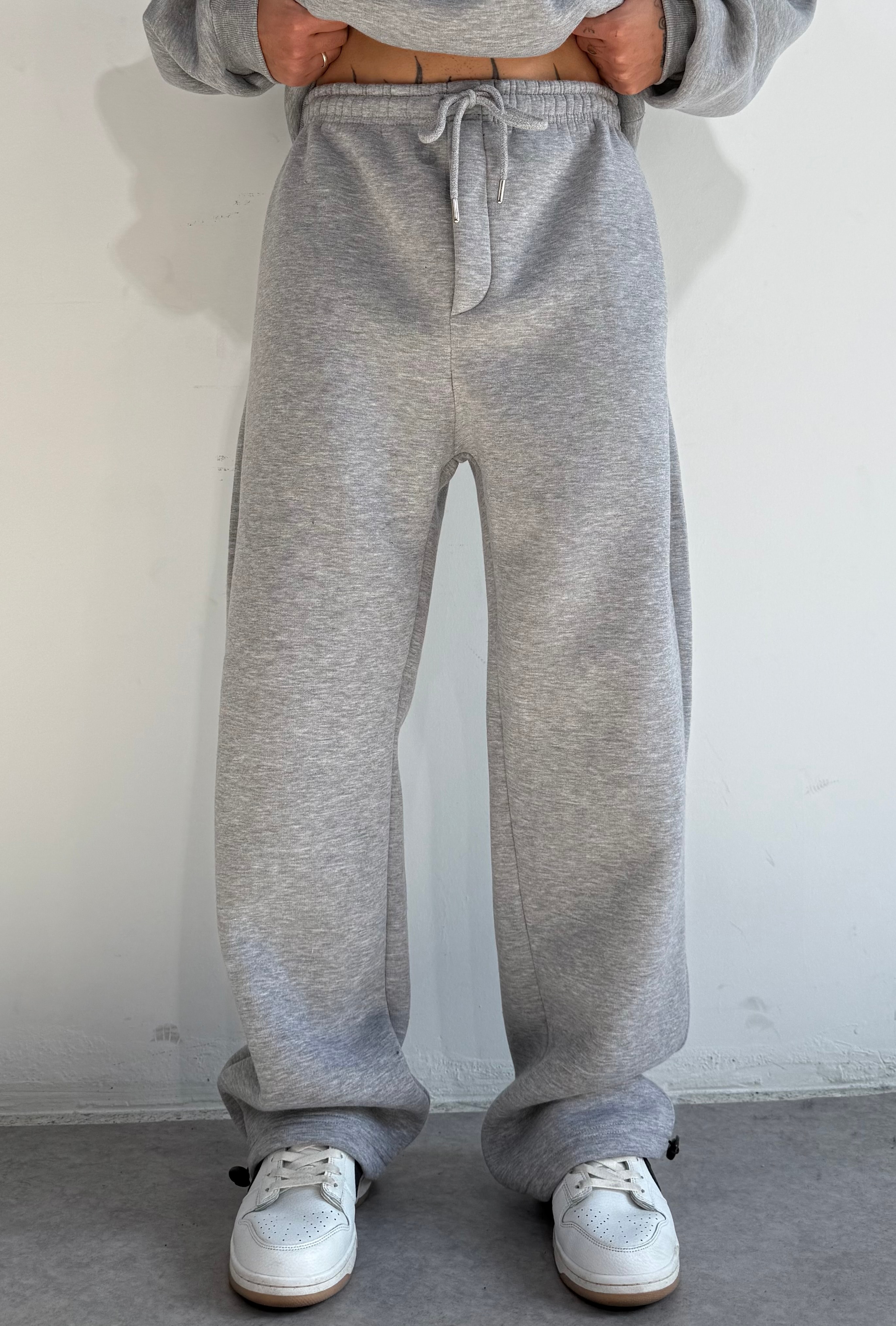 Kışlık Kumaş Ayarlanabilir Paça Baggy Eşofman Altı  - Gri
