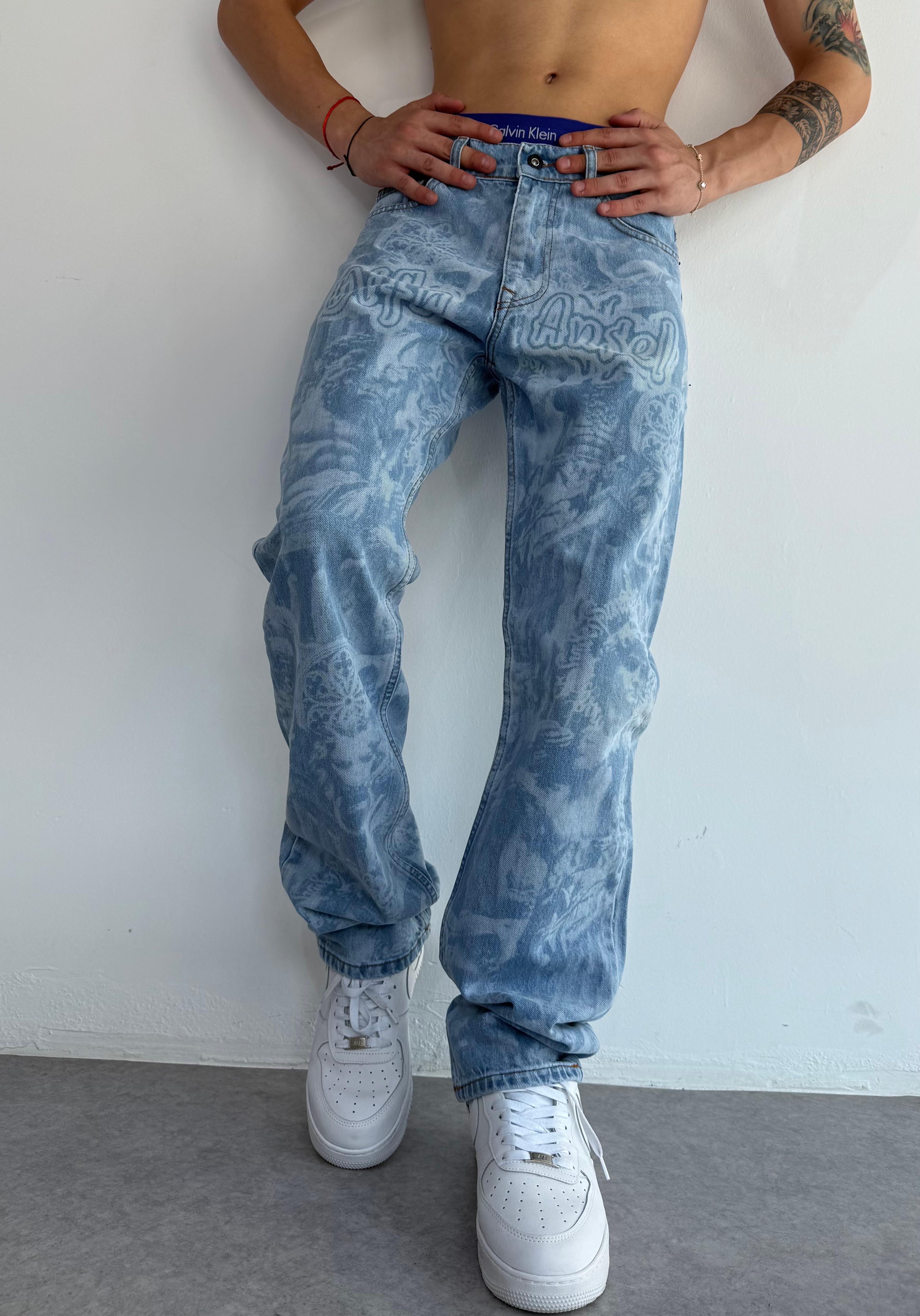 Full Desenli Bol Baggy  Kalıp Premium Pantolon - Buz Mavisi