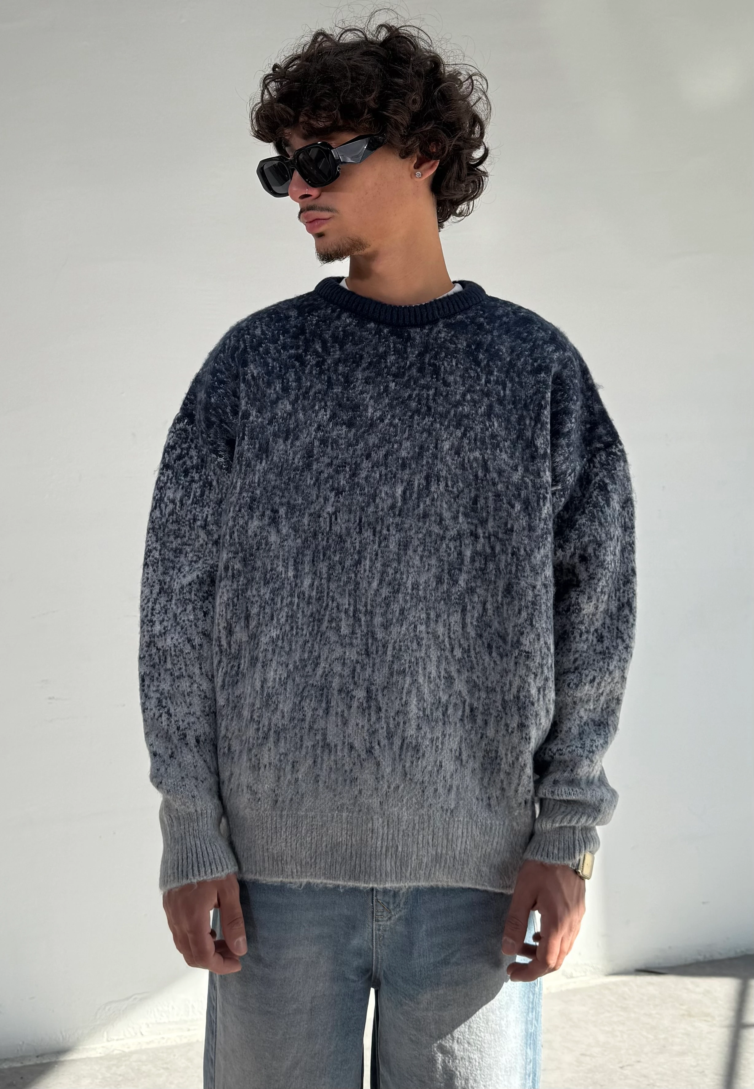 Desenli Triko Kazak  - lacivert