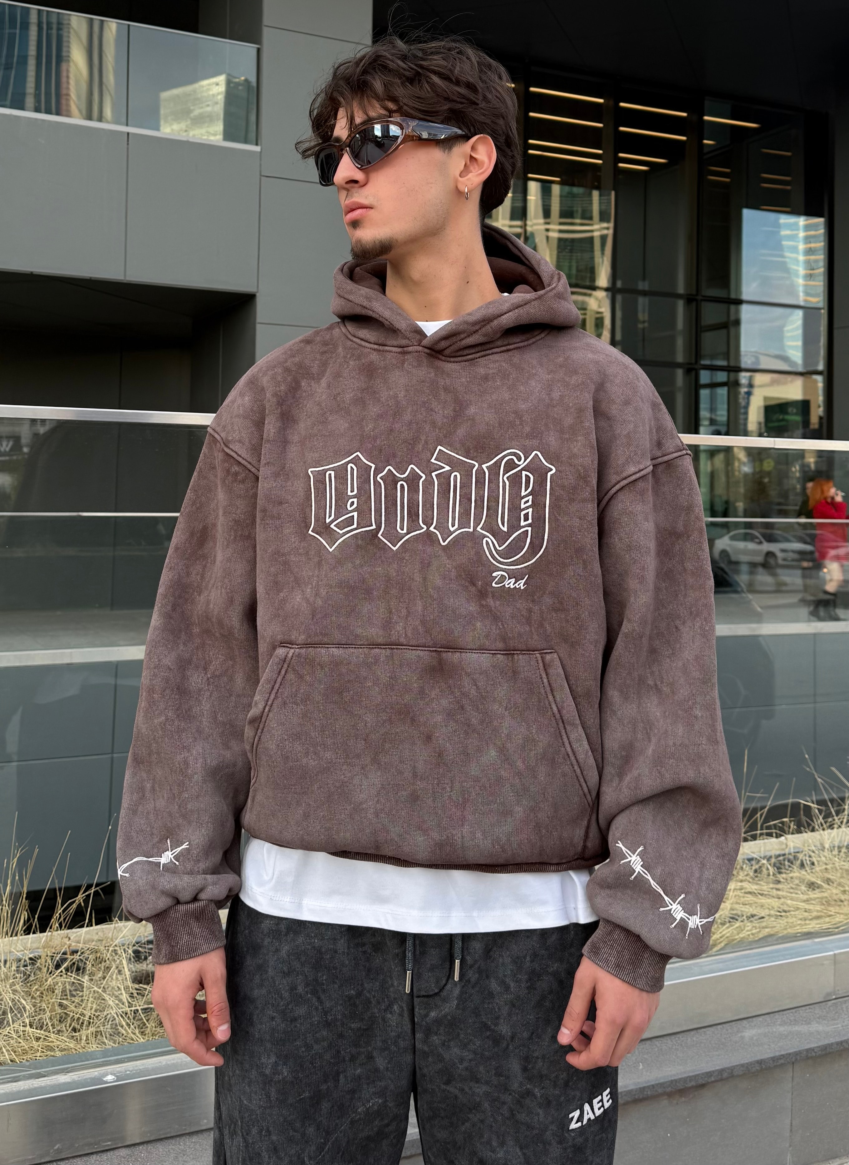 Acid Wash Andy Nakışlı Oversize Premium  - kahverengi