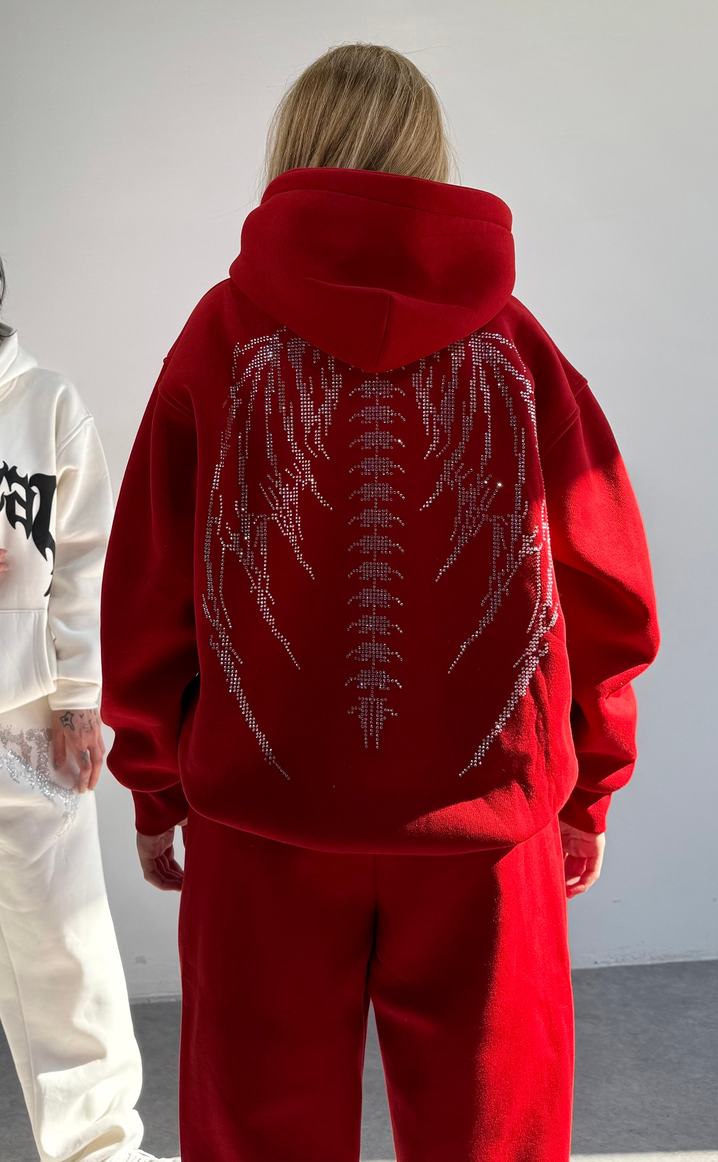 Kışlık Kumaş Oversize Premium Kanatlı Sweatshirt - Kırmızı