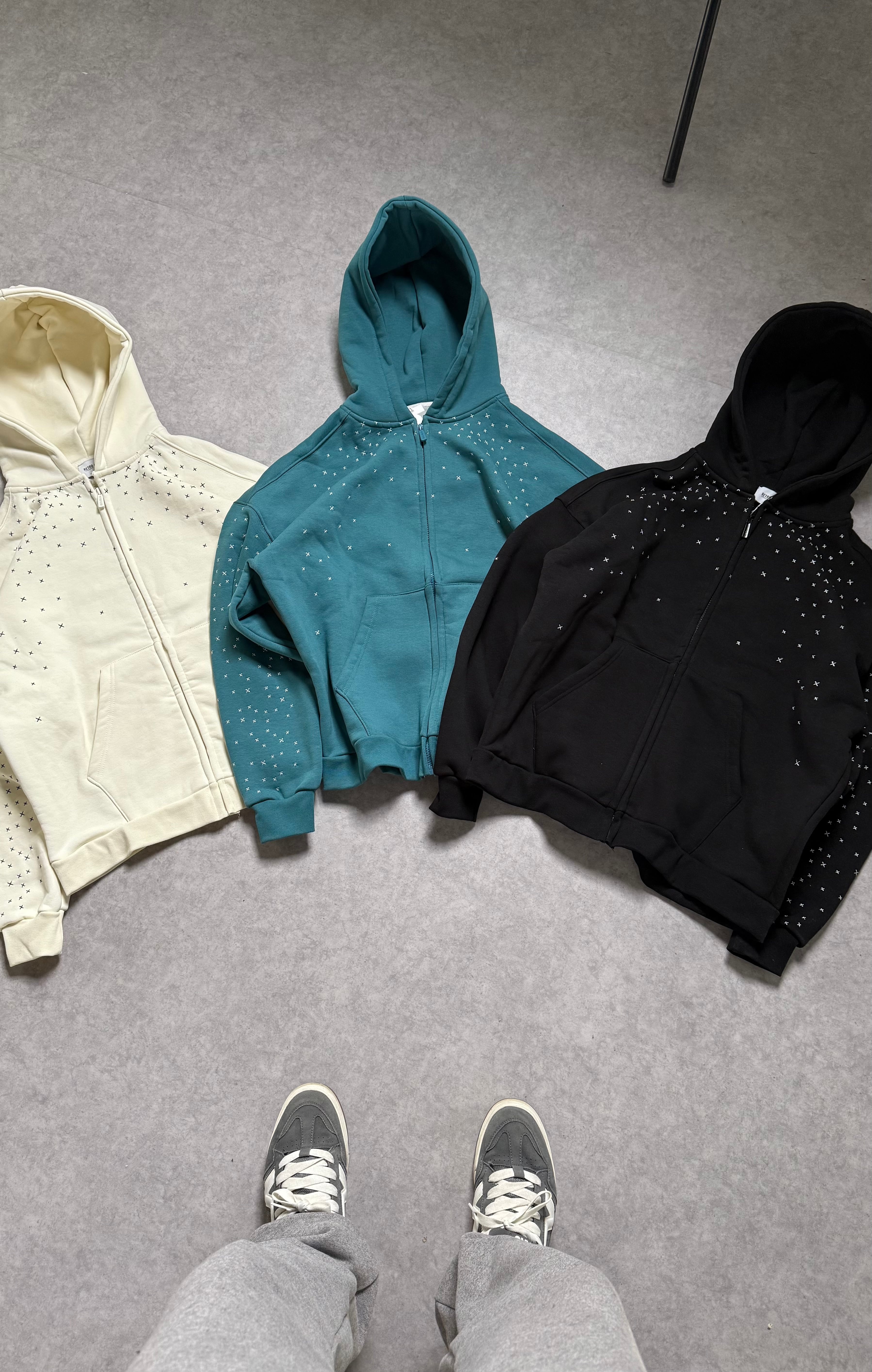 Yıldız Detay Oversize Premium Fermuarlı Hoodie