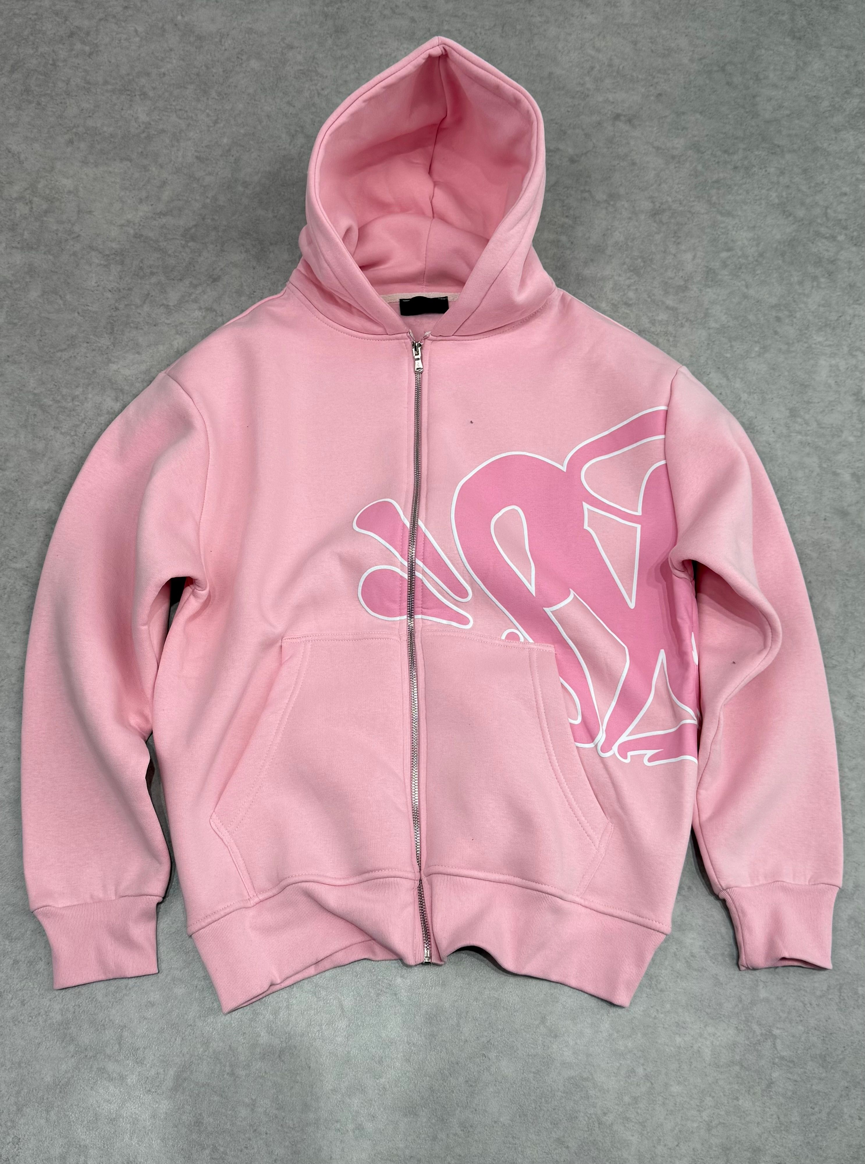 S Baskılı Oversize Zipp Hoodie  - Pembe
