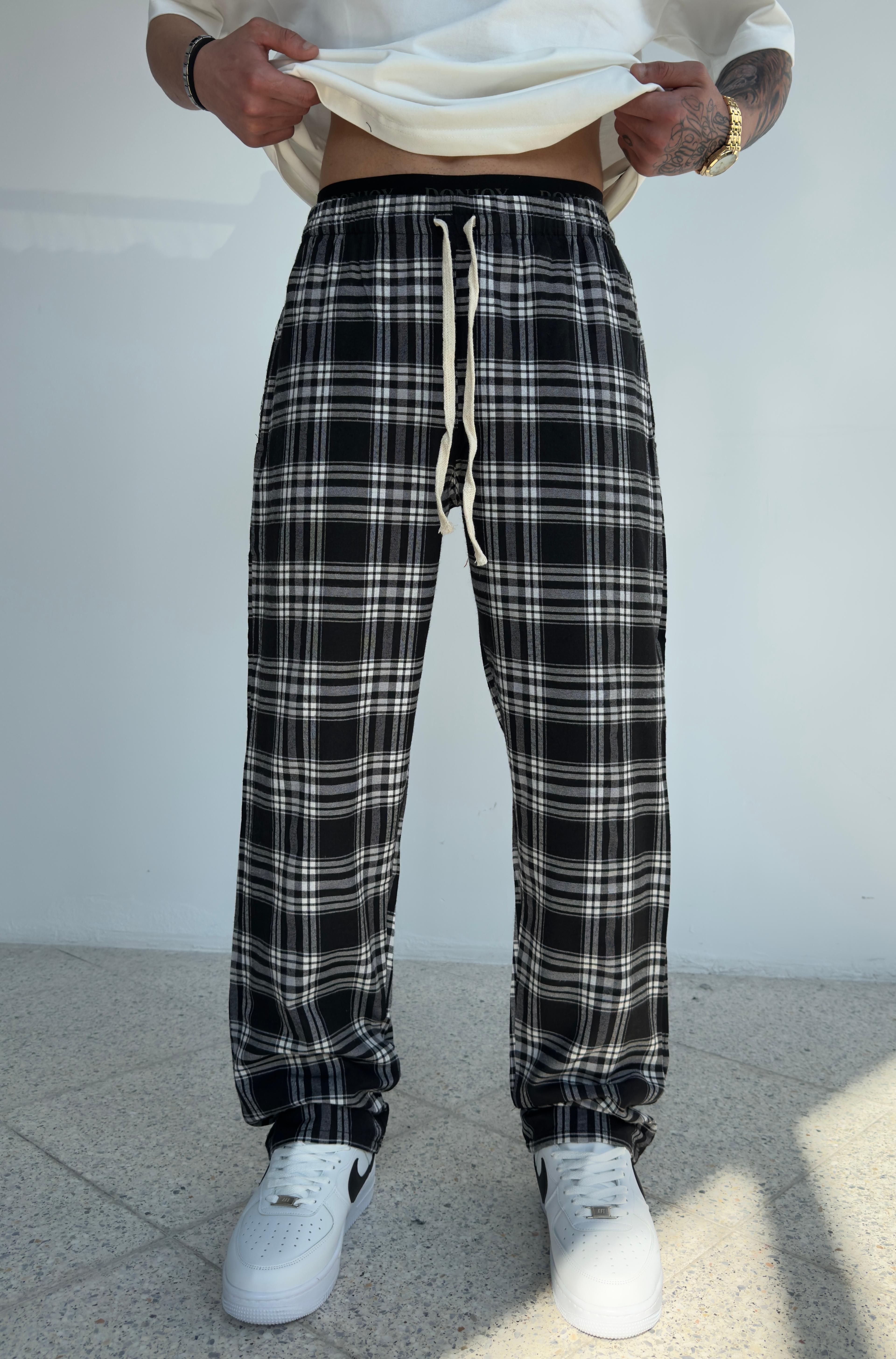 Yazlık İnce Kumaş Kareli Pijama Alt - Beyaz