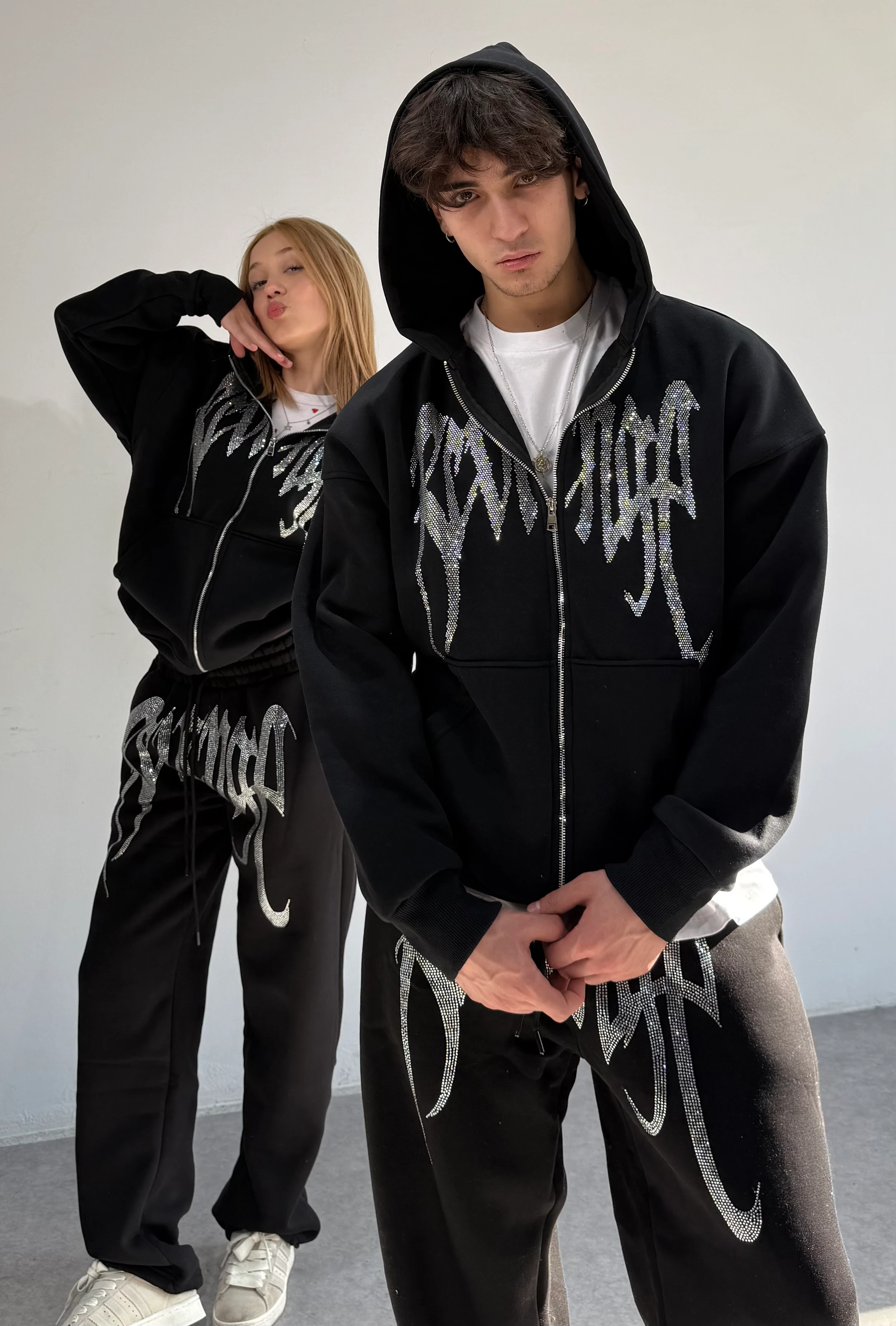 Revenge Taşlı Oversize Zipp Takım 