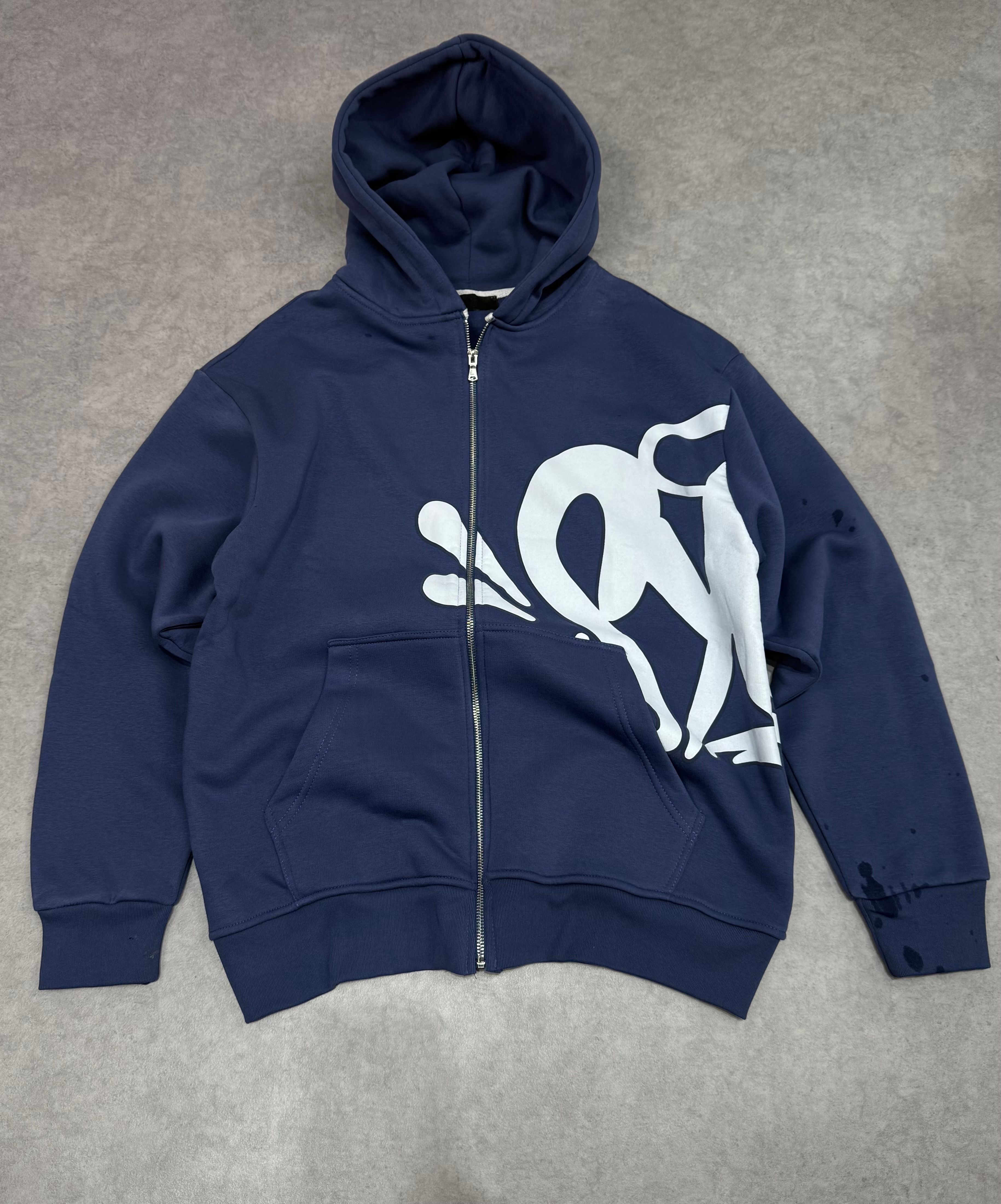 S Baskılı Oversize Zipp Hoodie  - lacivert