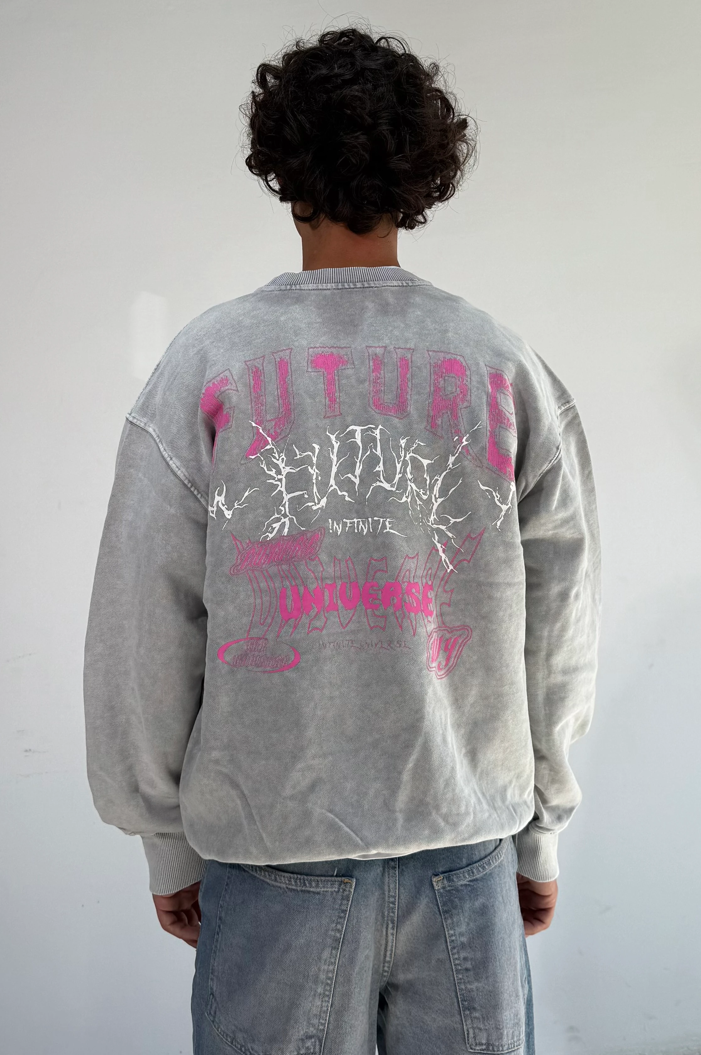 Yıkamalı Future Baskılı Oversize Sweat - Yıkamalı Gri