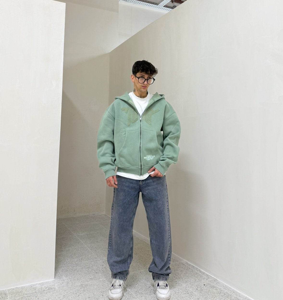 MLTPLY Nakış Detay Oversize Premium Zipp Hoodie