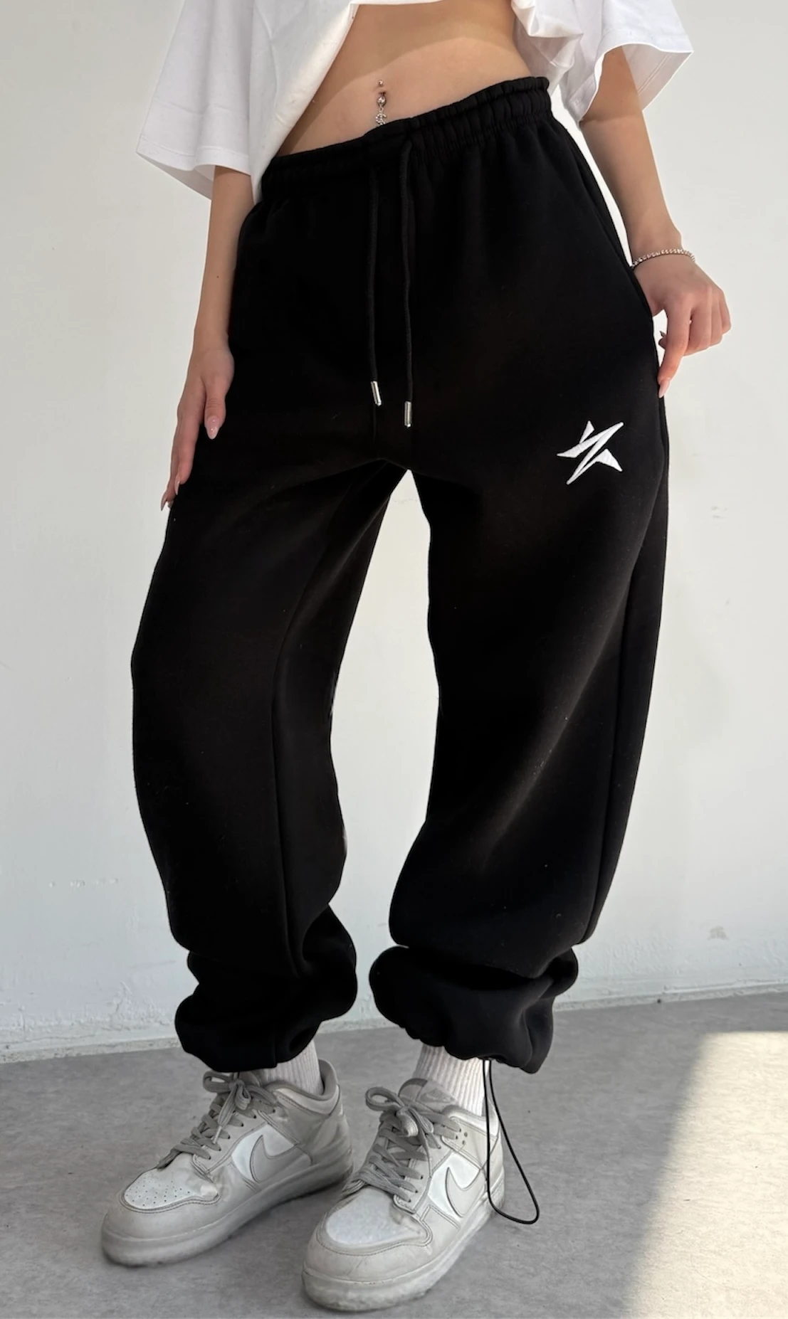 Kışlık STAR Nakışlı Ayarlanabilir Paça Baggy Eşofman Altı