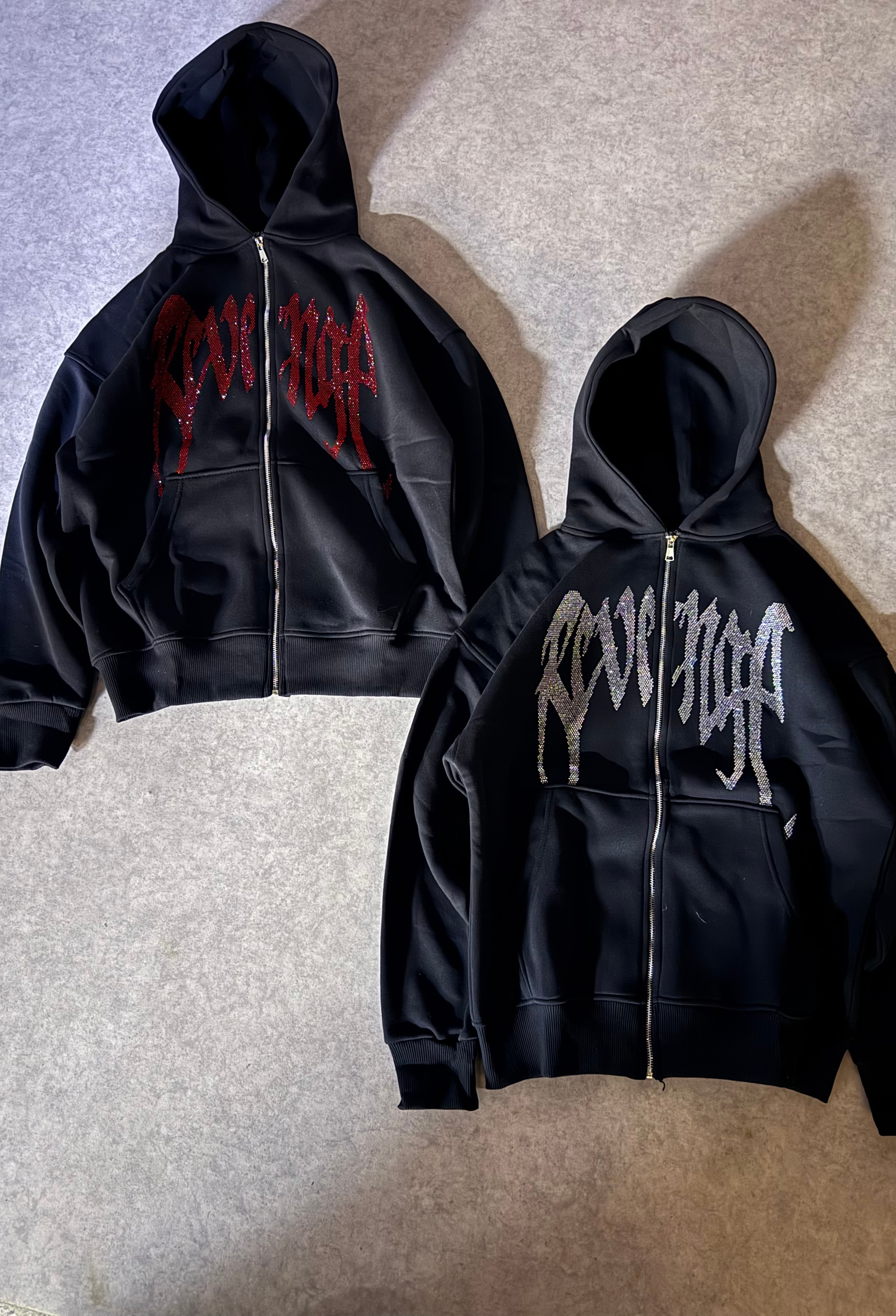 Revenge Taşlı Oversize Premium Zipp Hoodie 