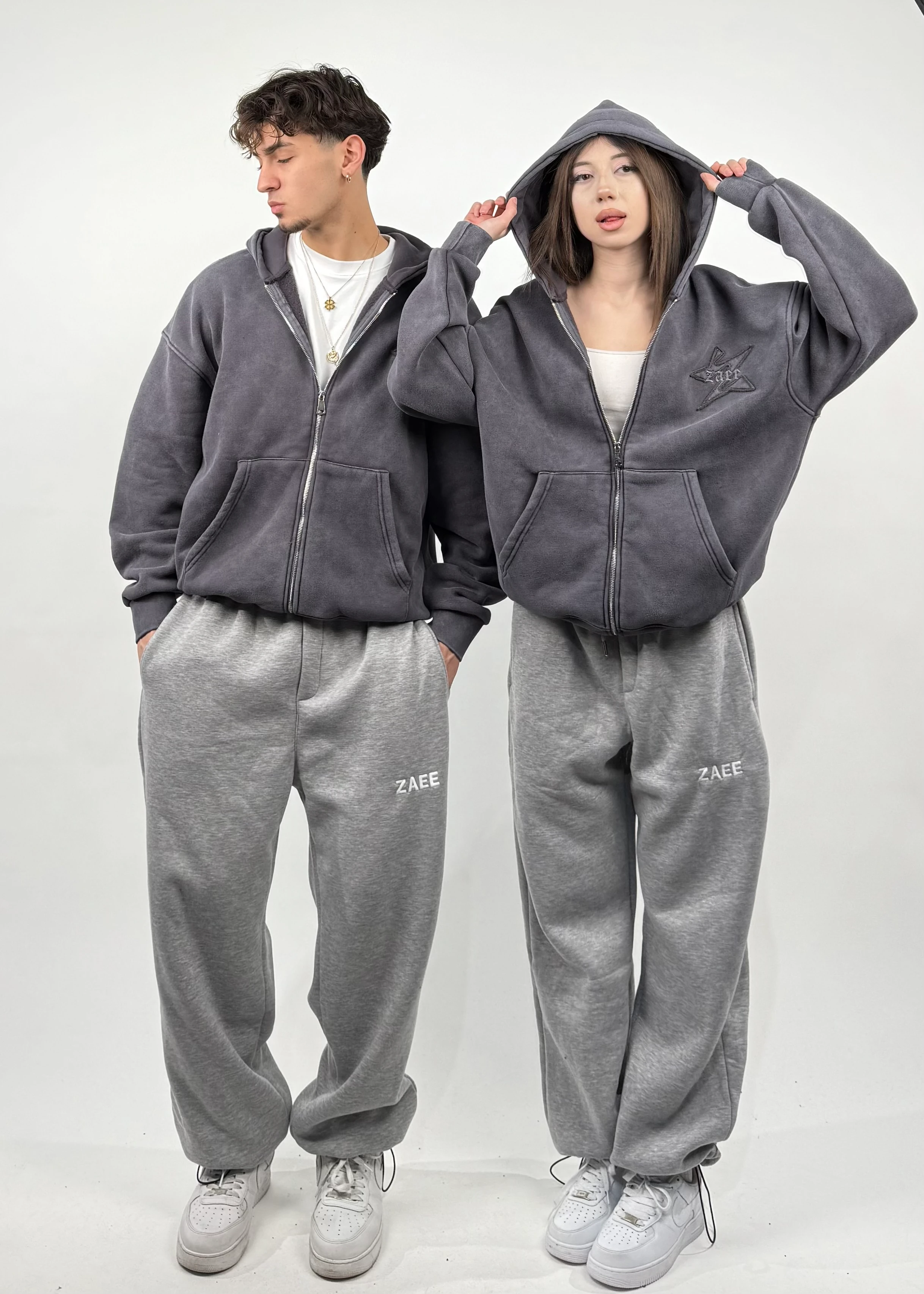 Dark ZST Aplike Premium Washed Zipp Hoodie