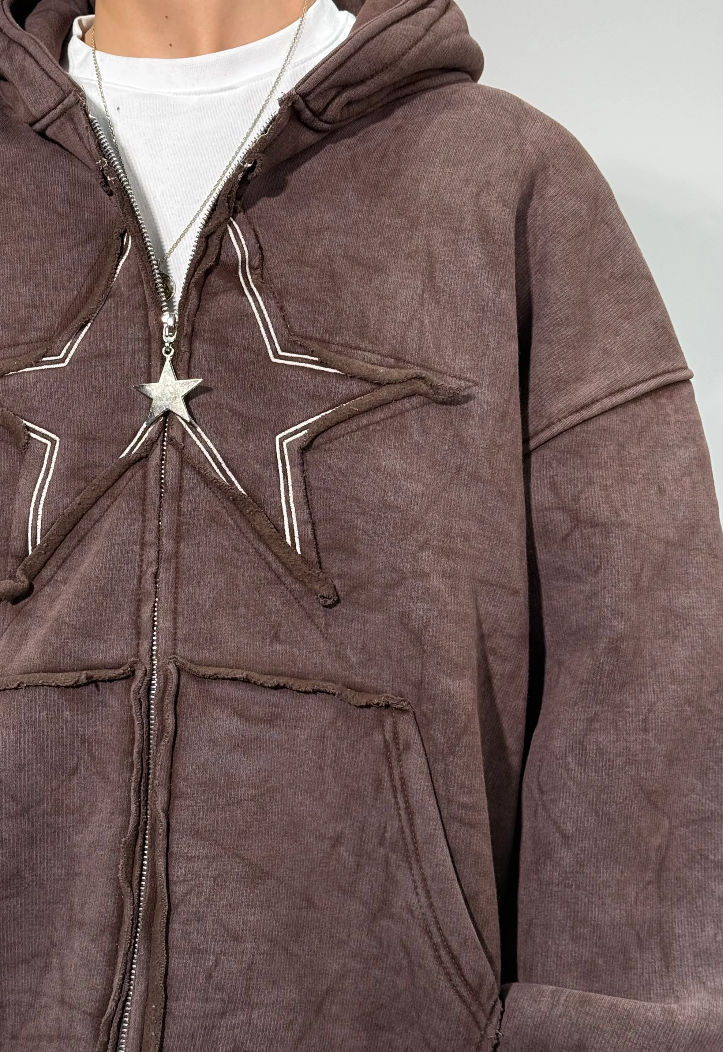 Star Oversize Acıd Wash Zipp Hoodie