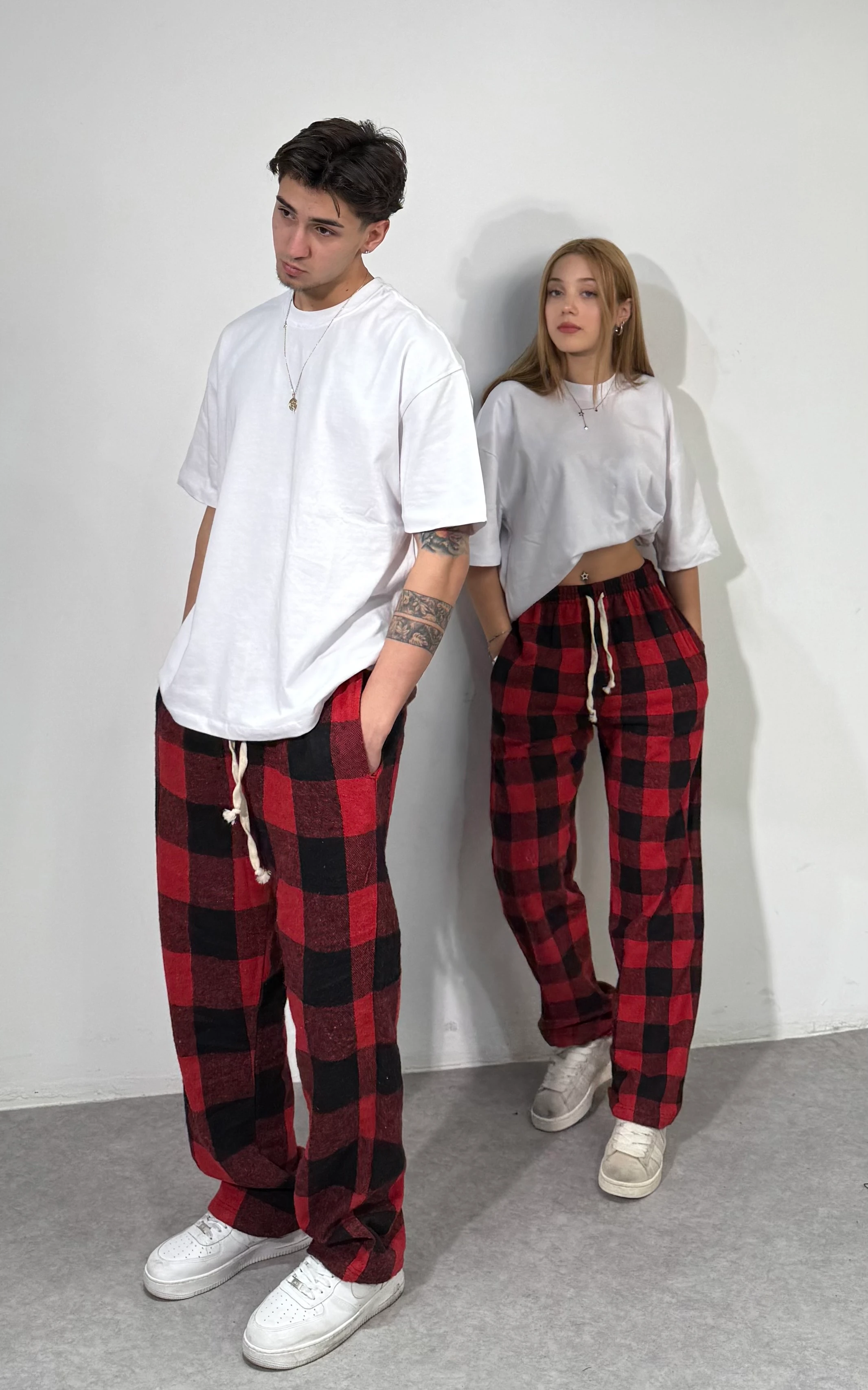 Kışlık  Kumaş Ekose Kareli Pijama Alt - Kırmızı