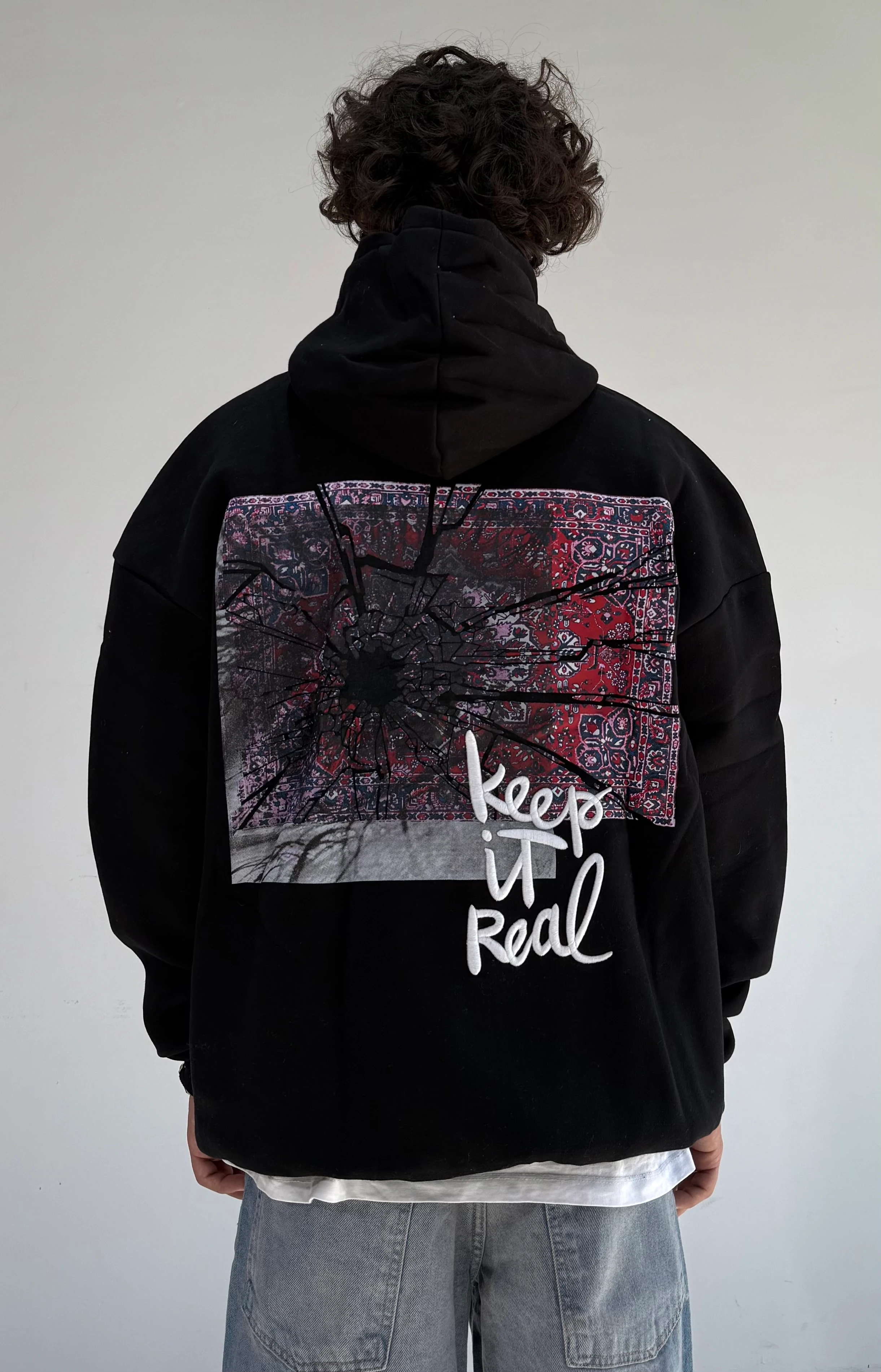 Keep İt Real Nakışlı Oversize Premium Sweatshirt - Siyah