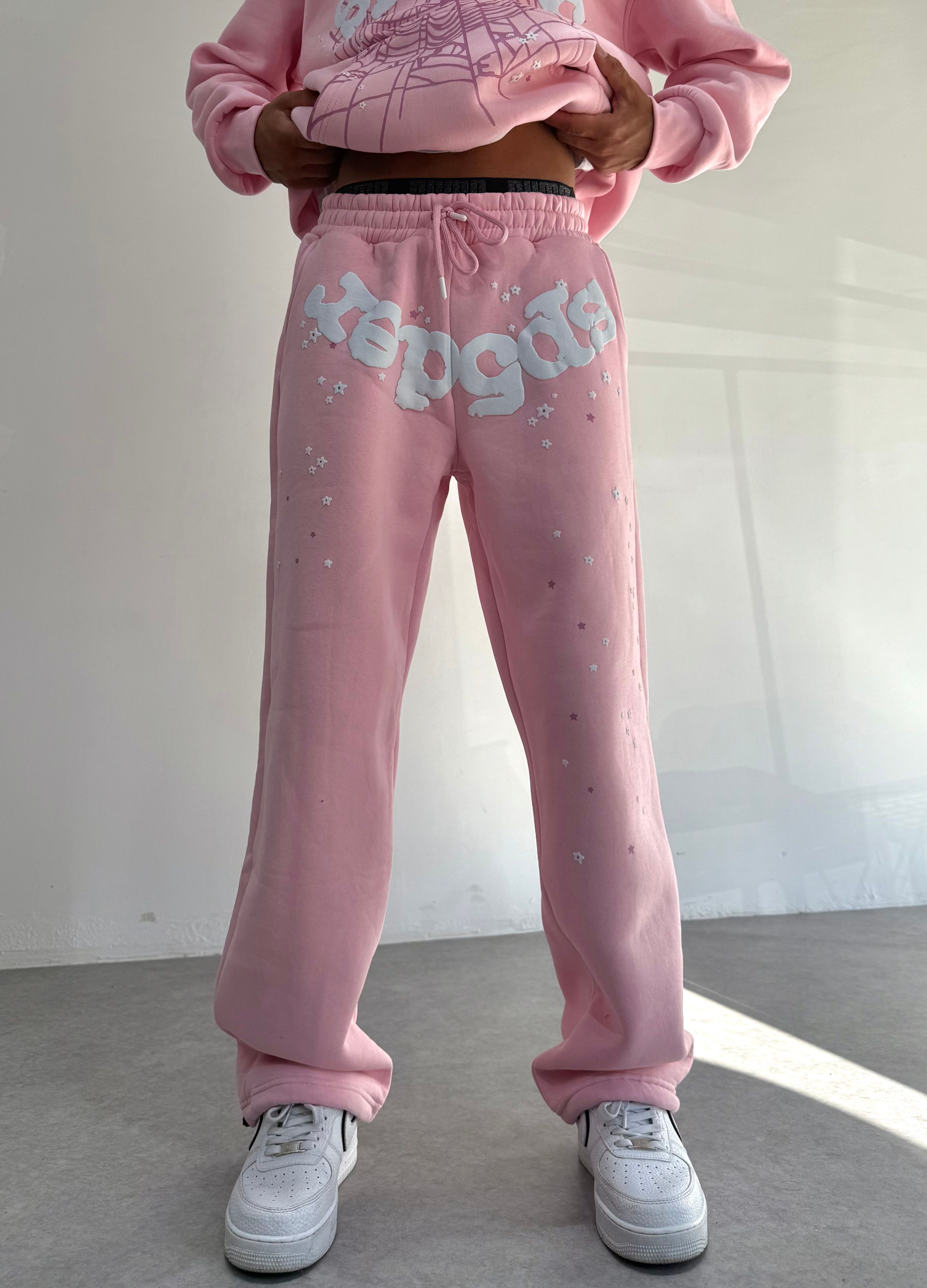 Spider Baskılı Ayarlanabilir Paça Baggy Eşofman Altı - Pembe