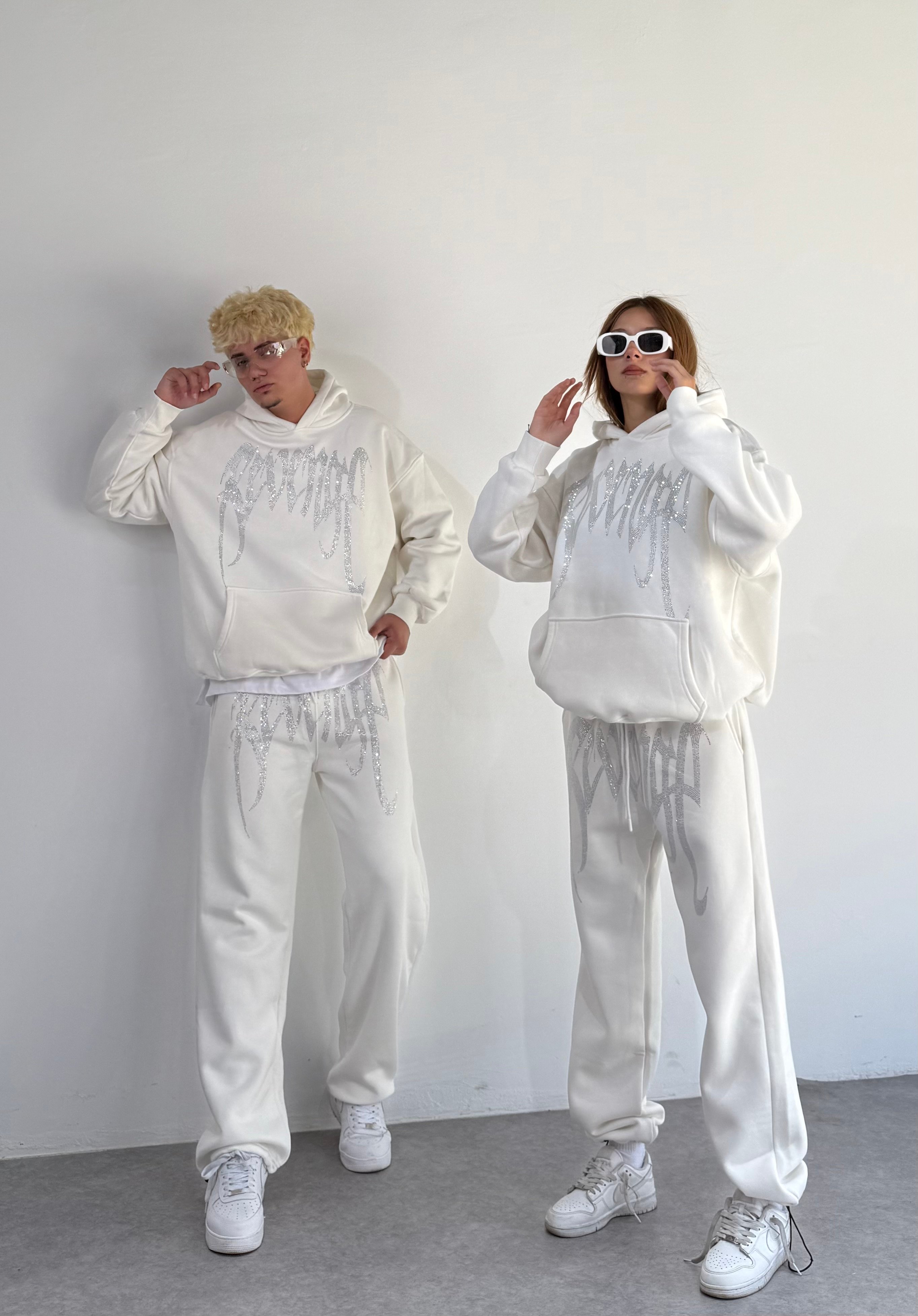  REVENGE Taşlı Oversize Eşofman Takımı  - Beyaz