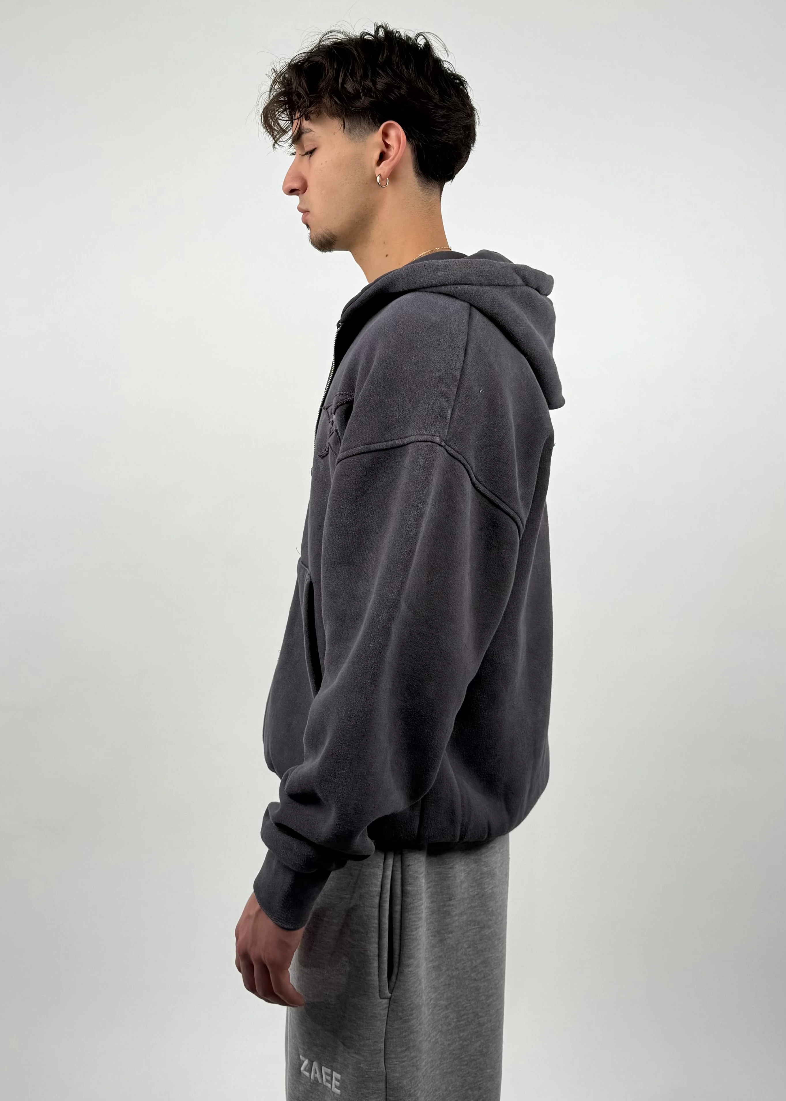 Dark ZST Aplike Premium Washed Zipp Hoodie