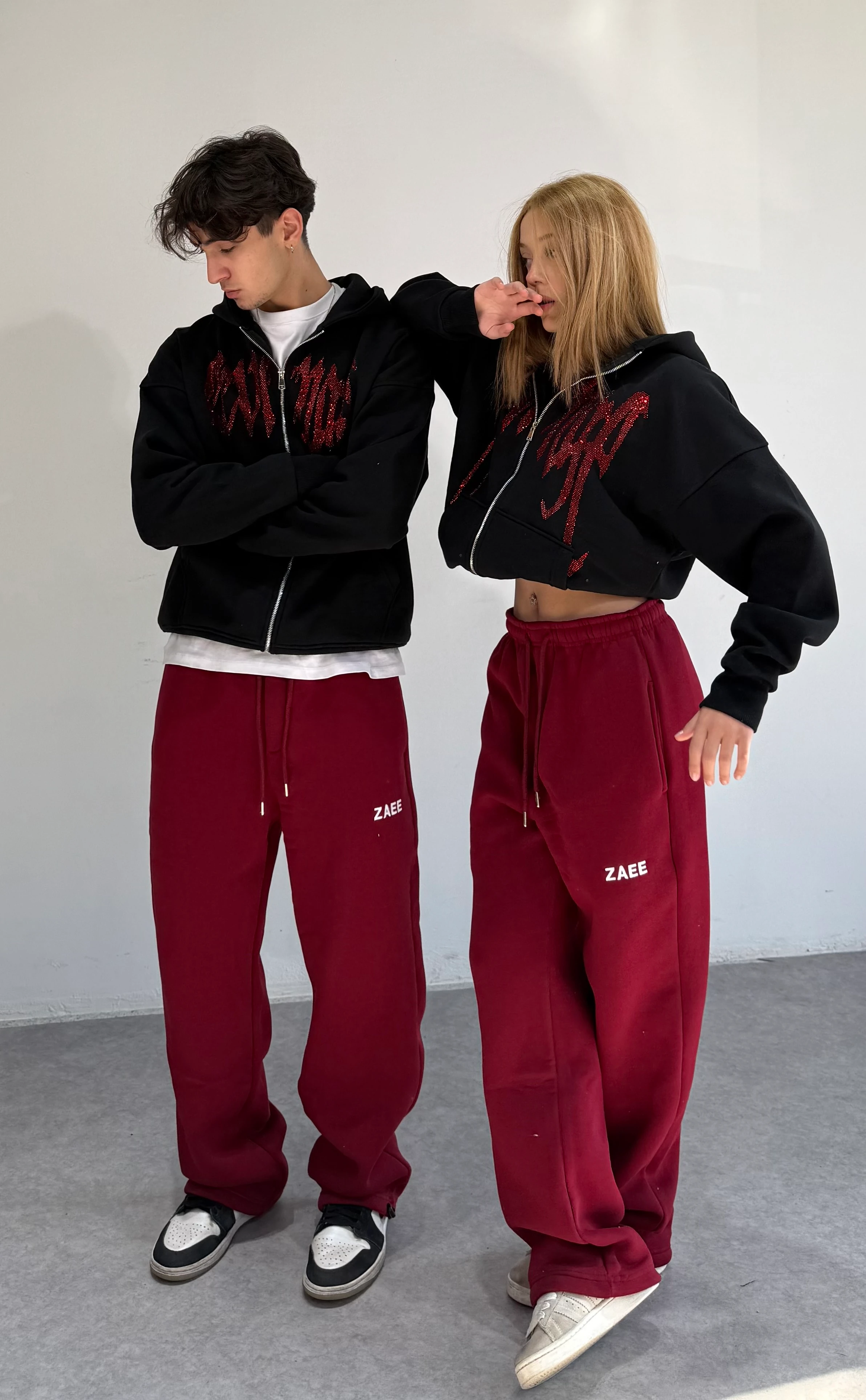 Revenge Taşlı Oversize Zipp Takım  - Kırmızı