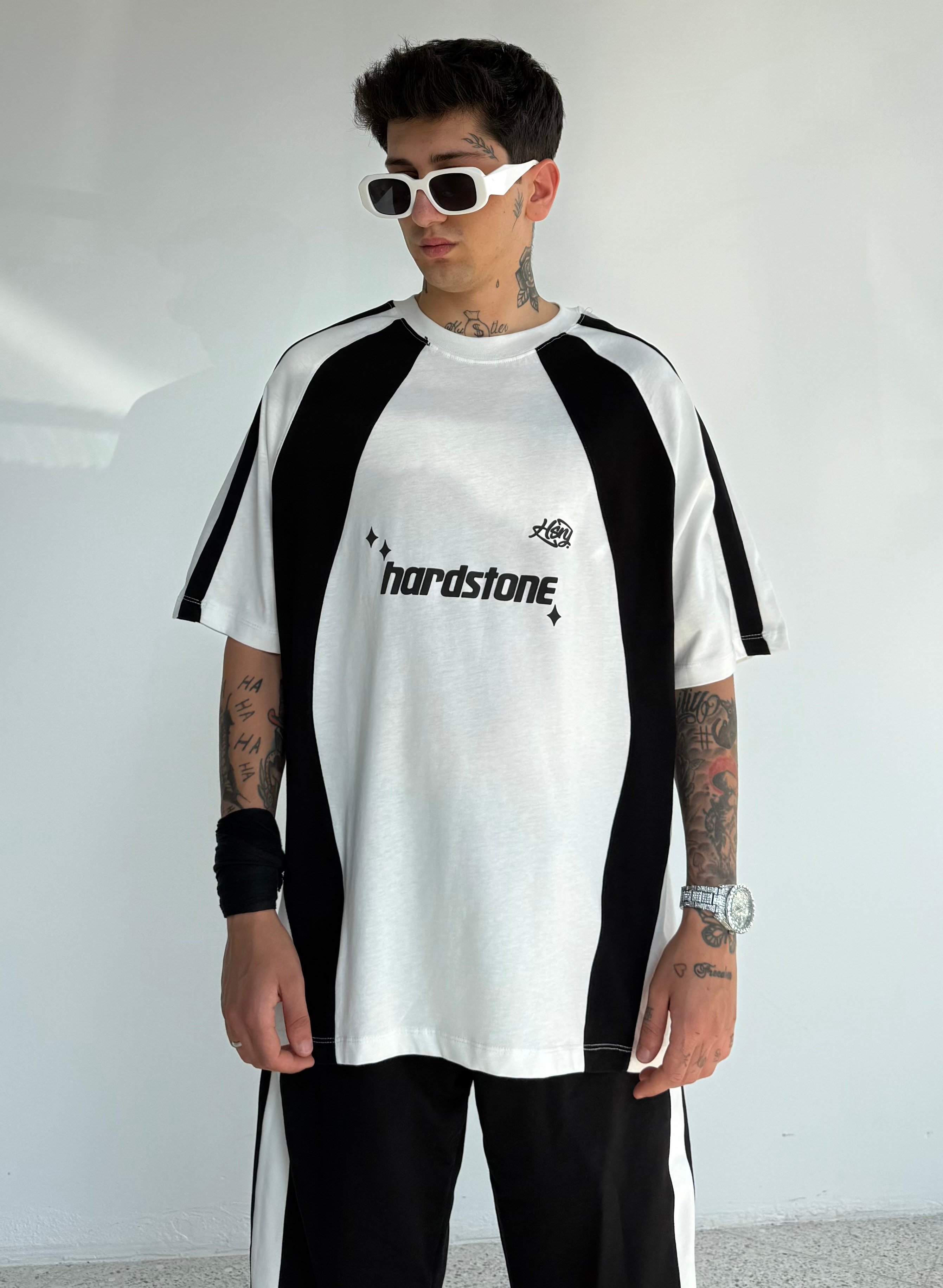HS Parçalı Oversize Premium Tişört - Beyaz