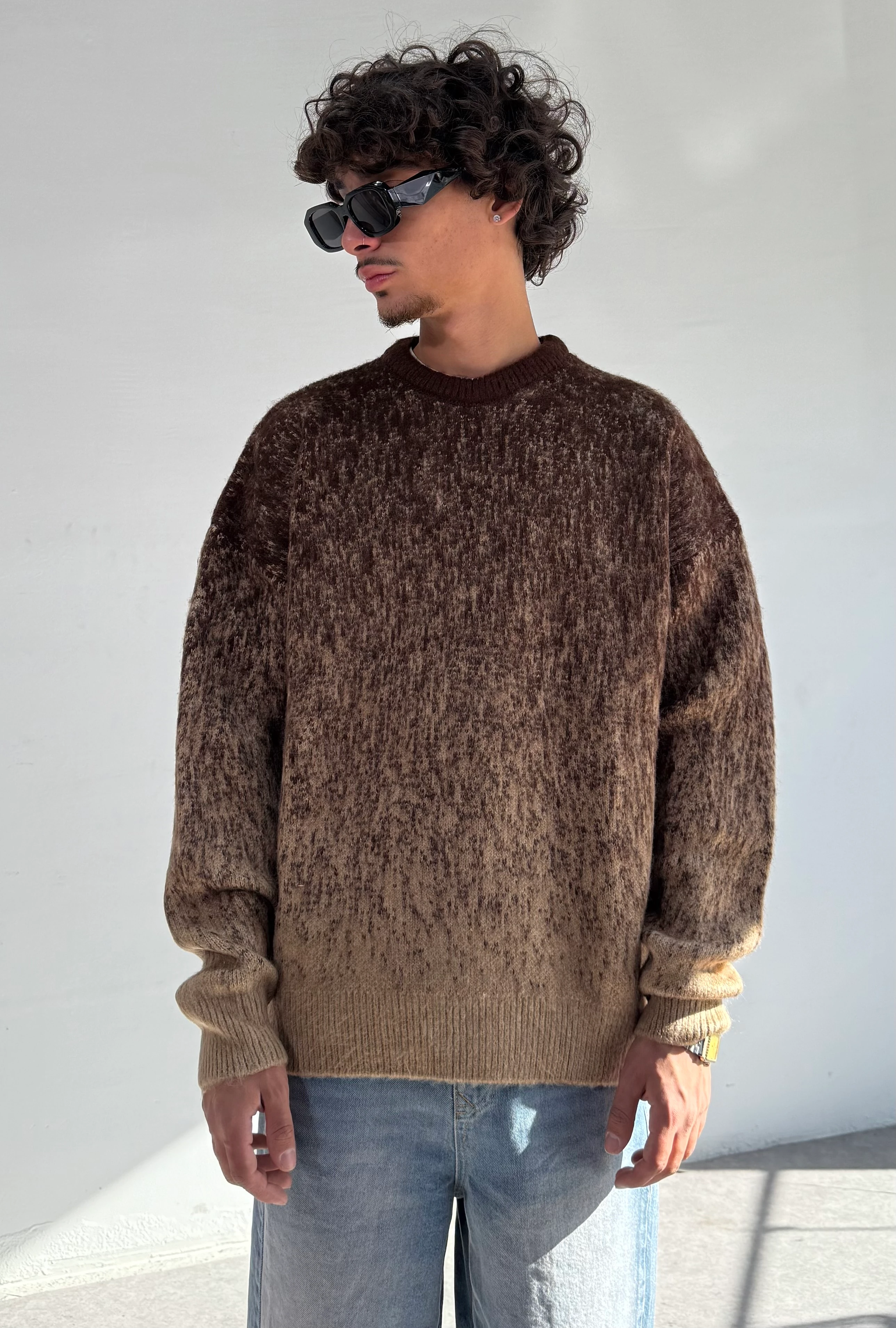 Desenli Triko Kazak  - kahverengi