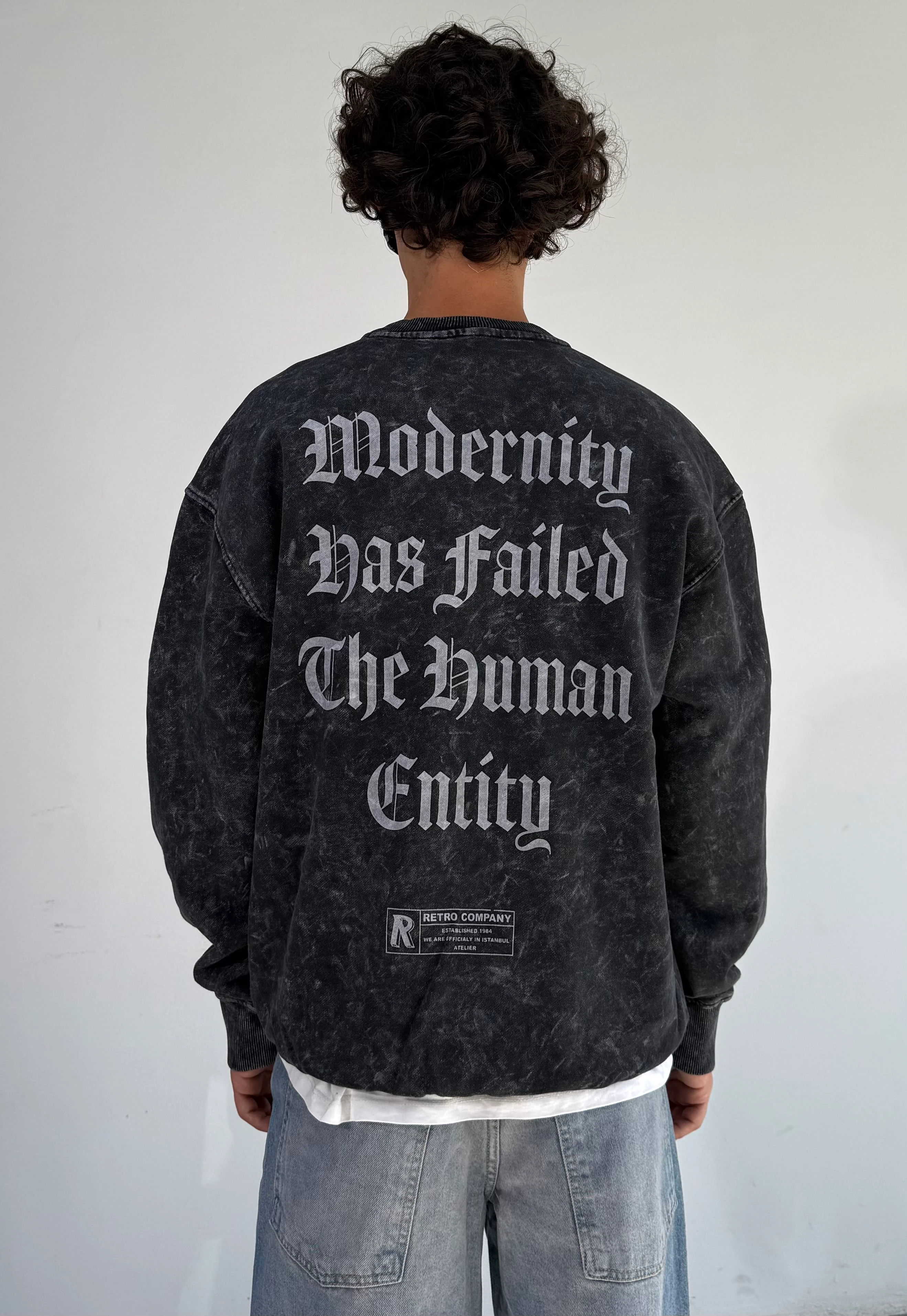 SYSTM Baskılı Yıkamalı Oversize Sweat - Yıkamalı Antrasit