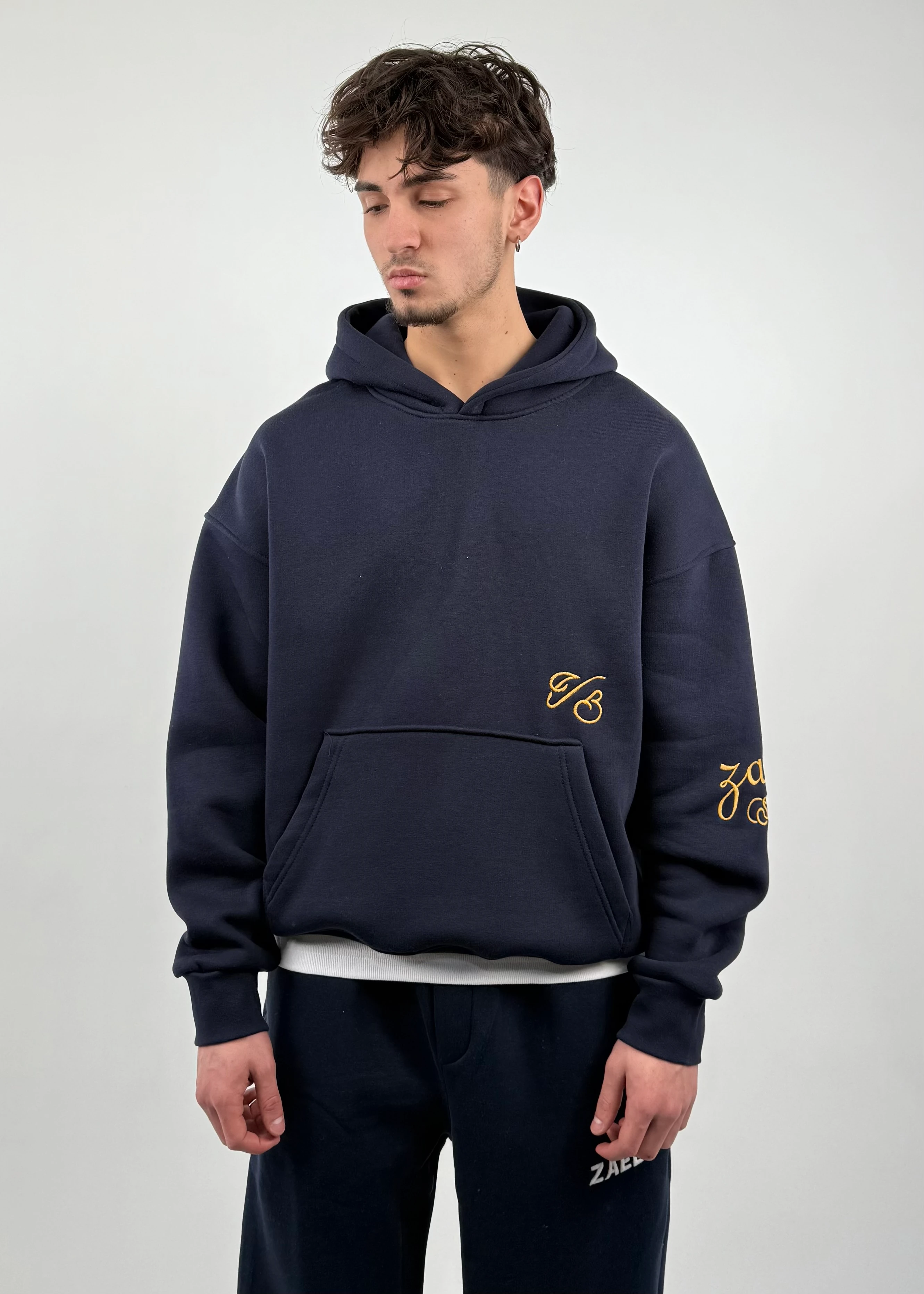 トップス Xogul studio eyeleted logo hoodie navy Zstudıo Nakışlı Oversize Hoodie
