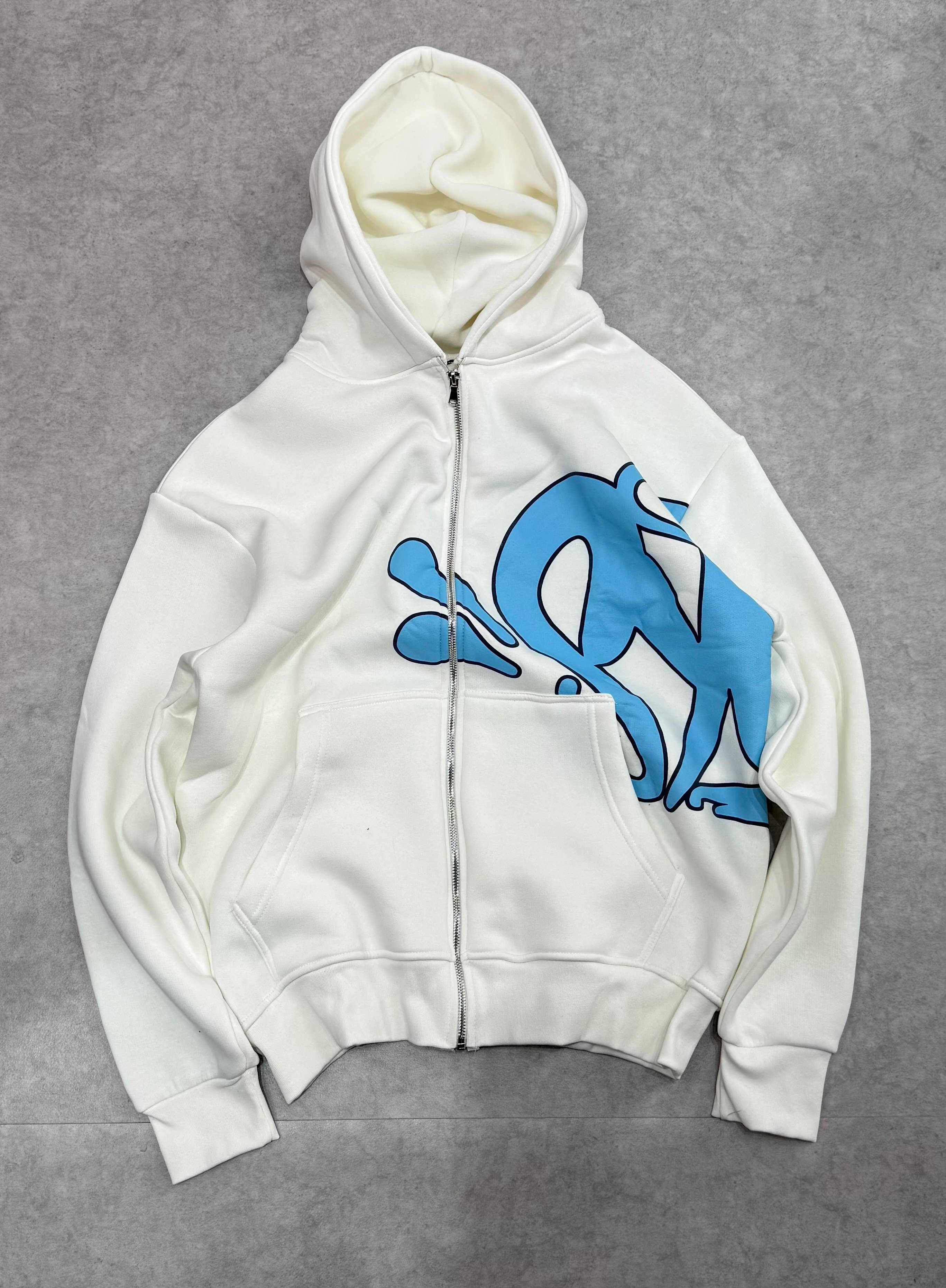S Baskılı Oversize Zipp Hoodie  - Beyaz