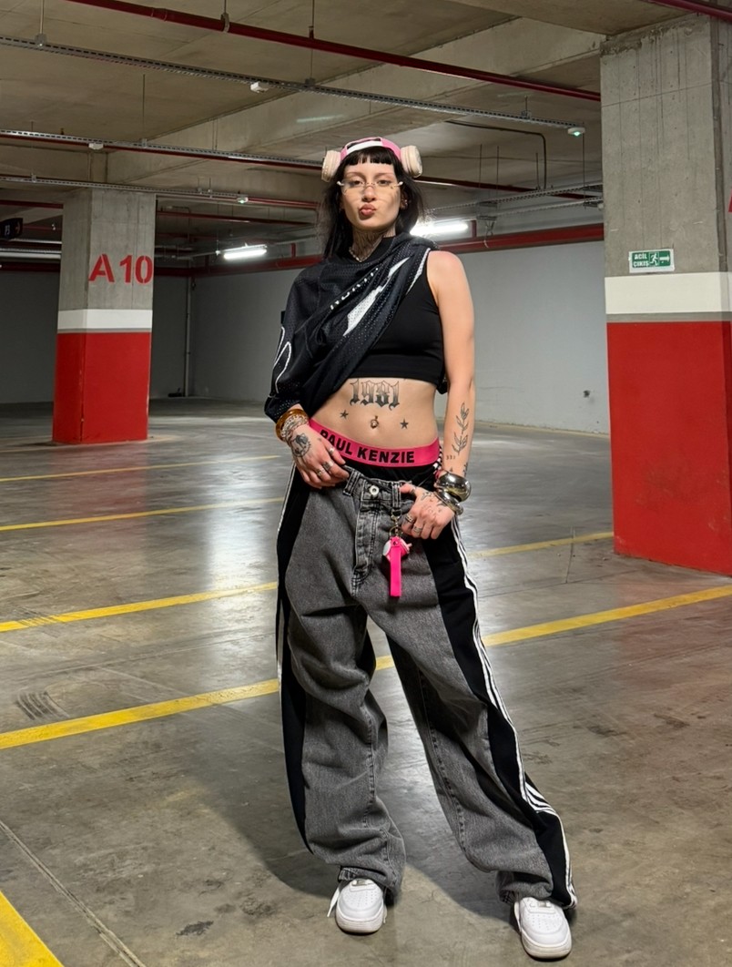 Unisex Şeritli Bol Pantolon 