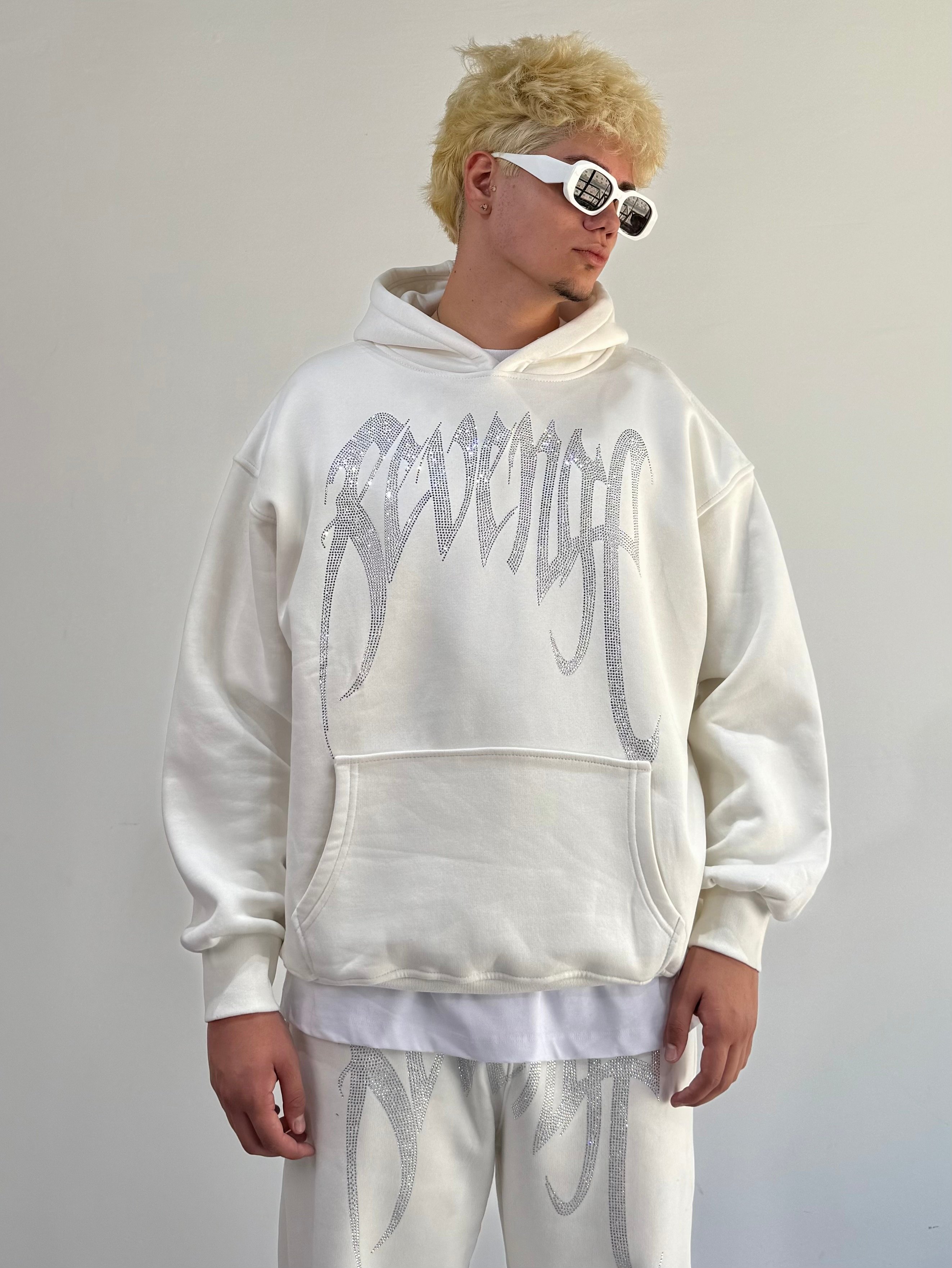 REVENGE taşlı Oversize Sweatshirt - Beyaz