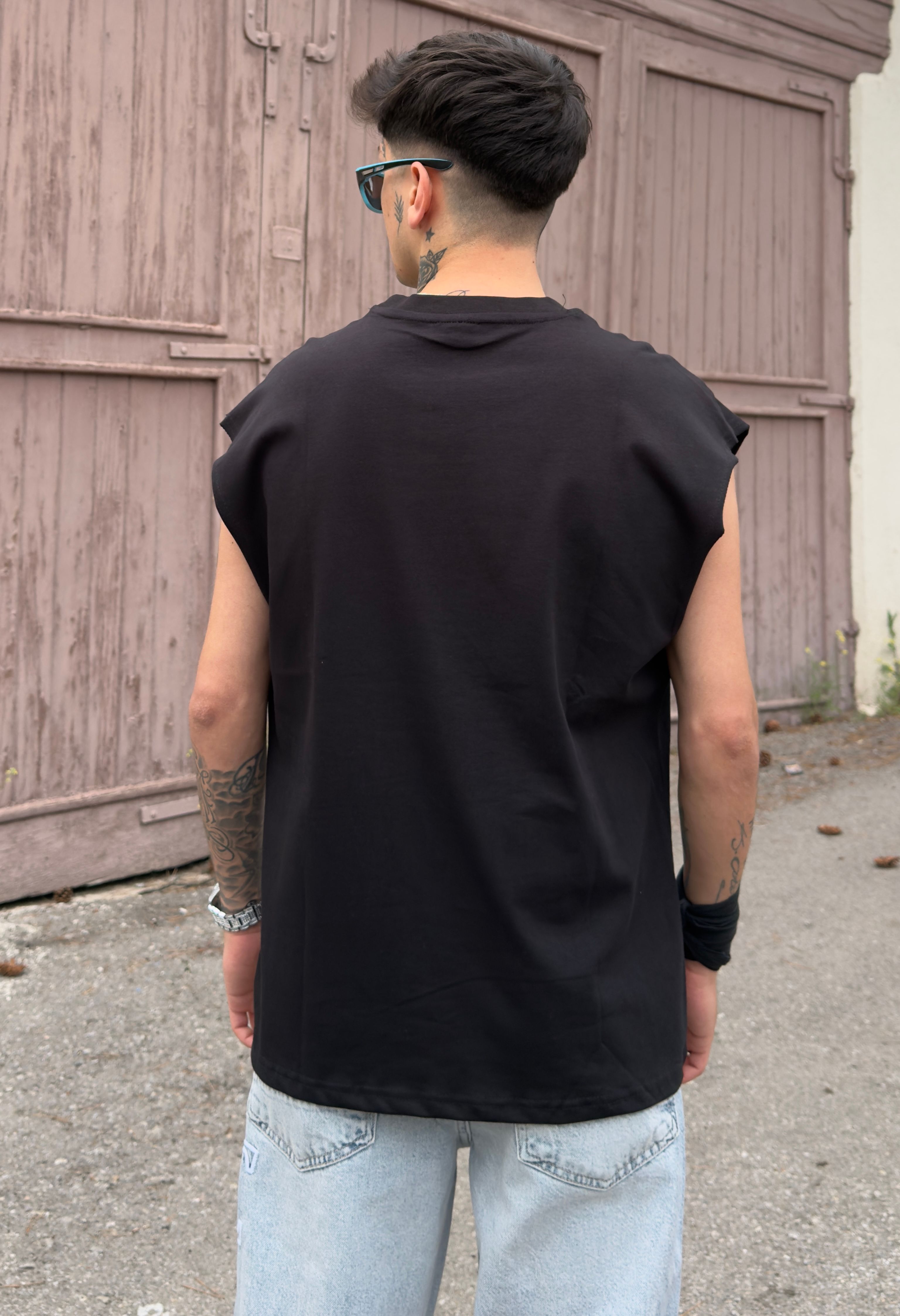 Spider Baskılı Sıfır Kol Oversize Tişört