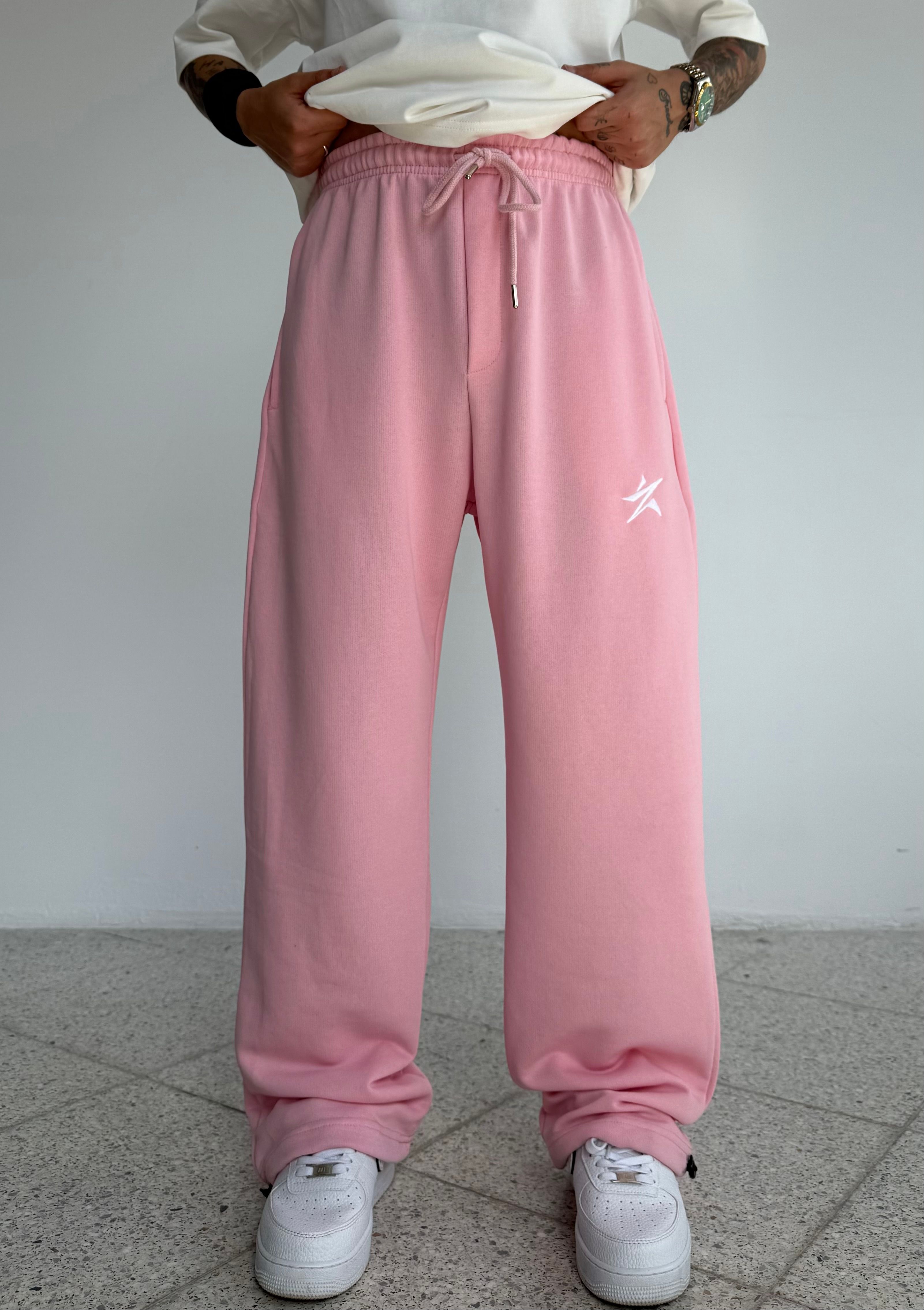 Yazlık Star Nakış Detay Ayarlanabilir Paça Baggy Eşofman Altı - Pembe