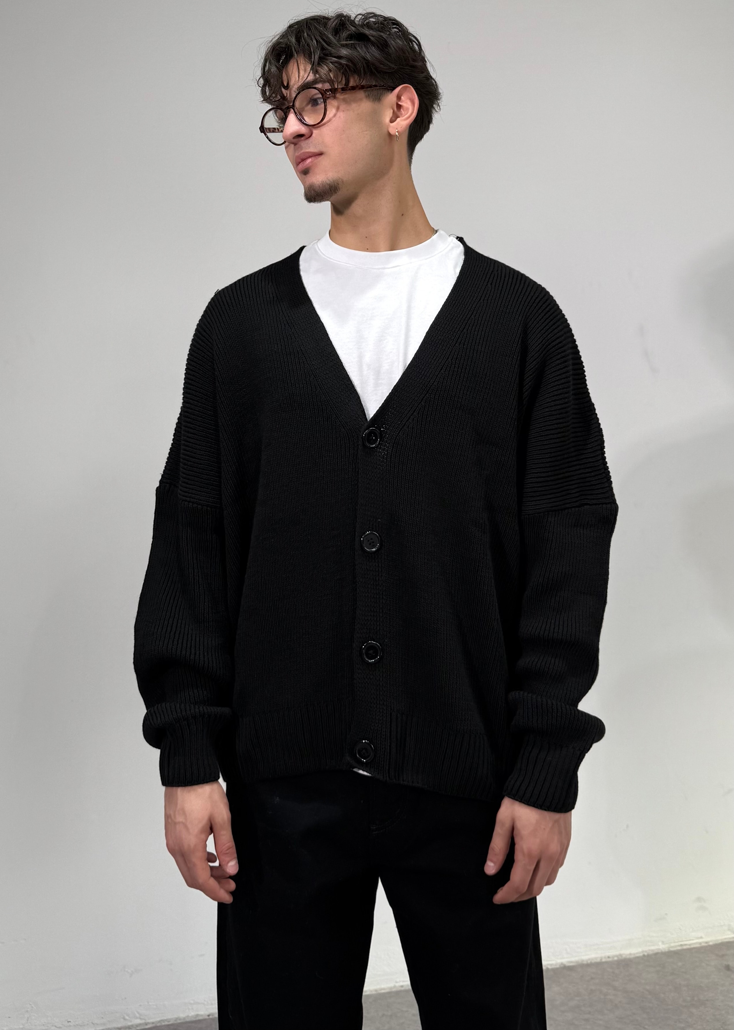 Düğmeli triko Hırka  - Siyah