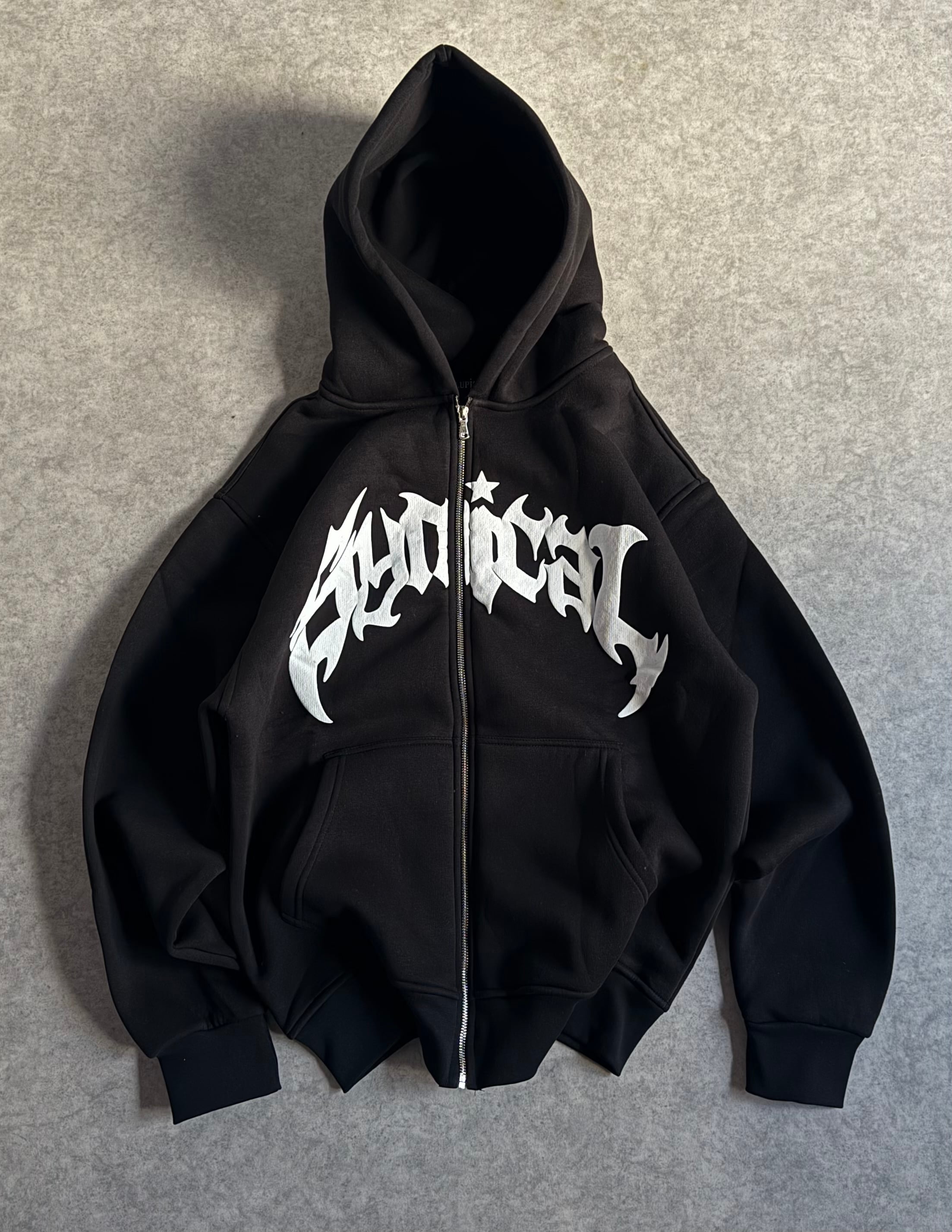 Kışlık Kumaş Taşlı Kanatlı Fermuarlı Sweatshirt