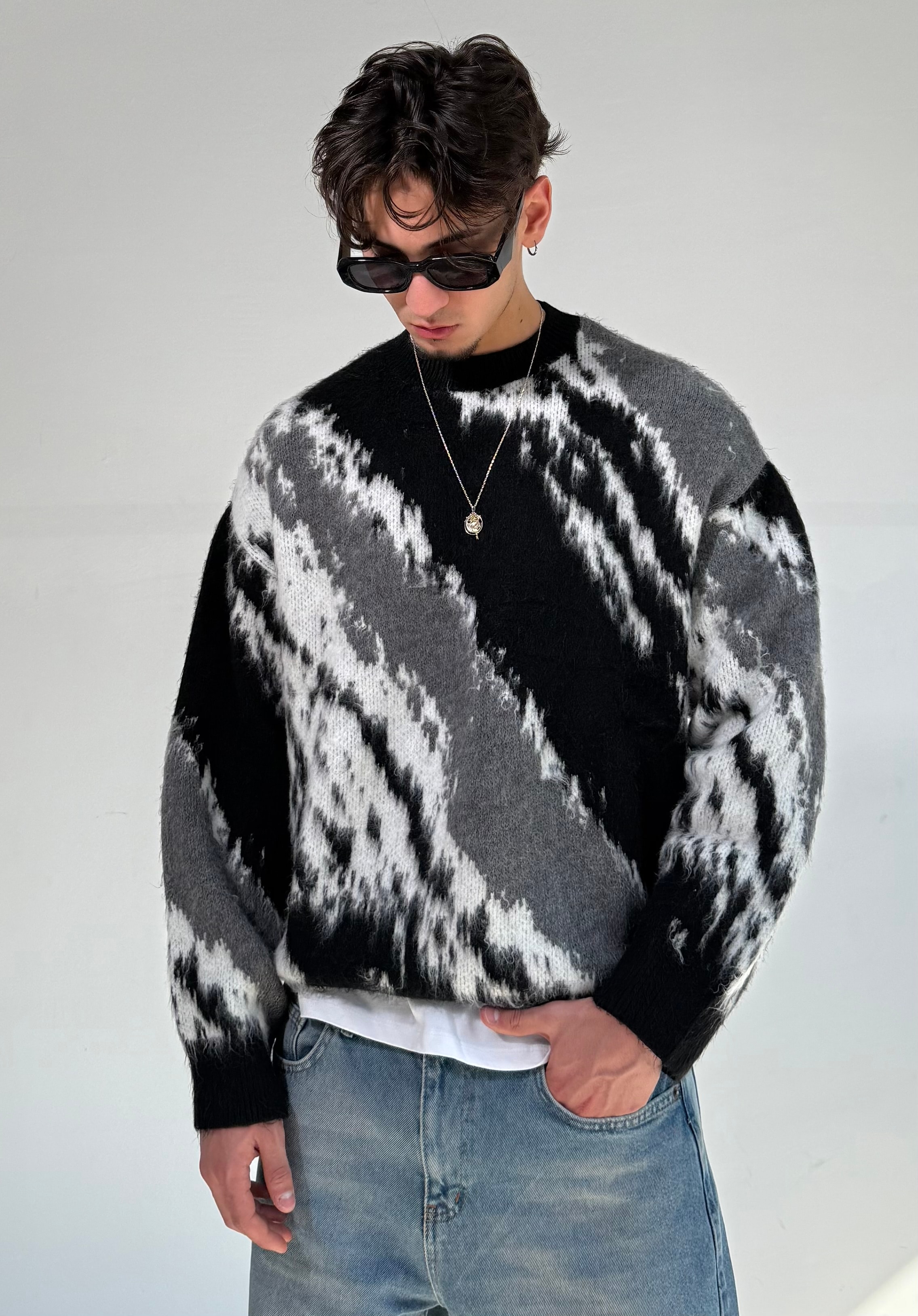 Desenli Oversize Premium Triko kazak 