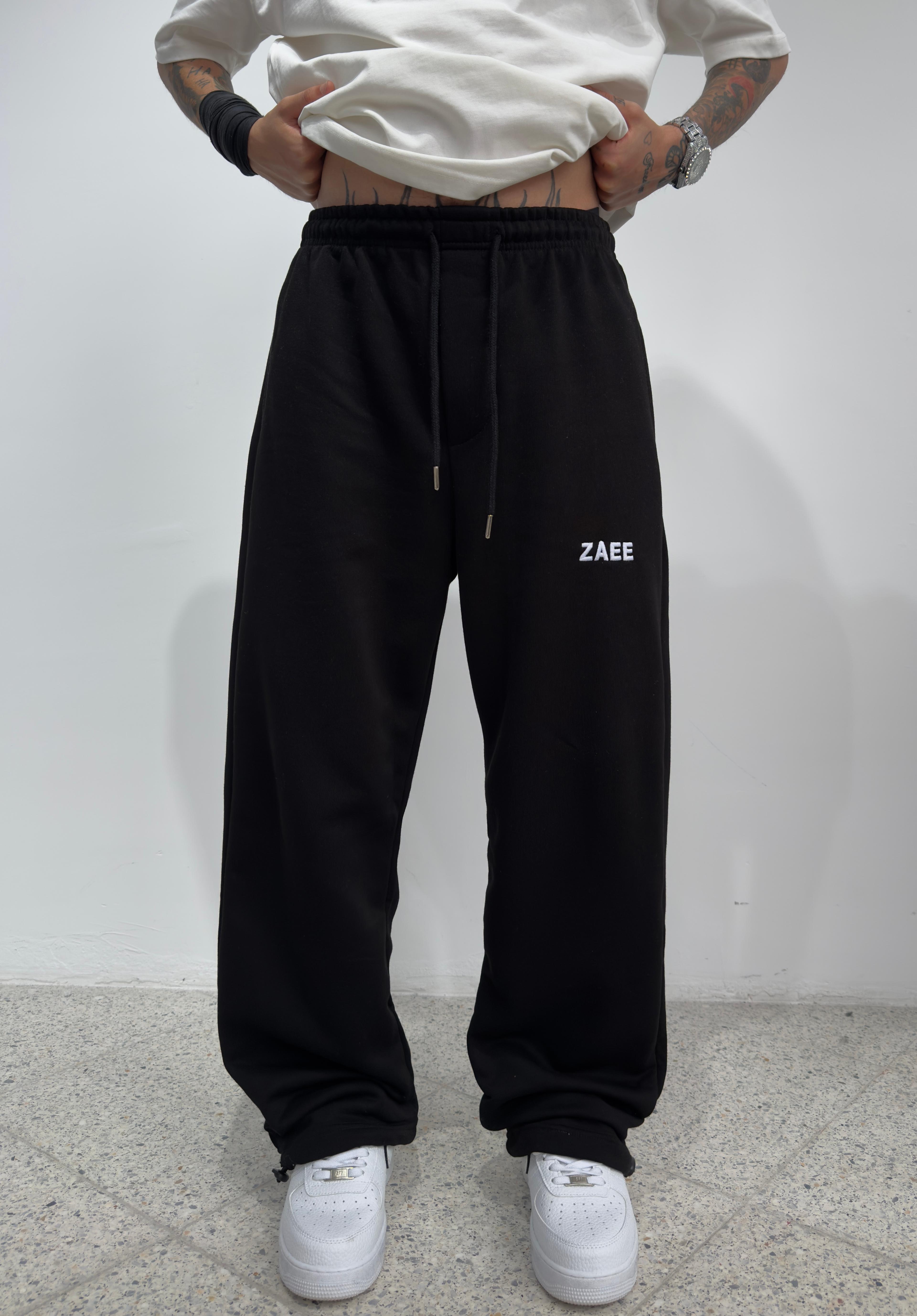 ZAEE Nakışlı Yazlık Kumaş Ayarlanabilir Paça Baggy Premium Eşofman Altı  - Siyah