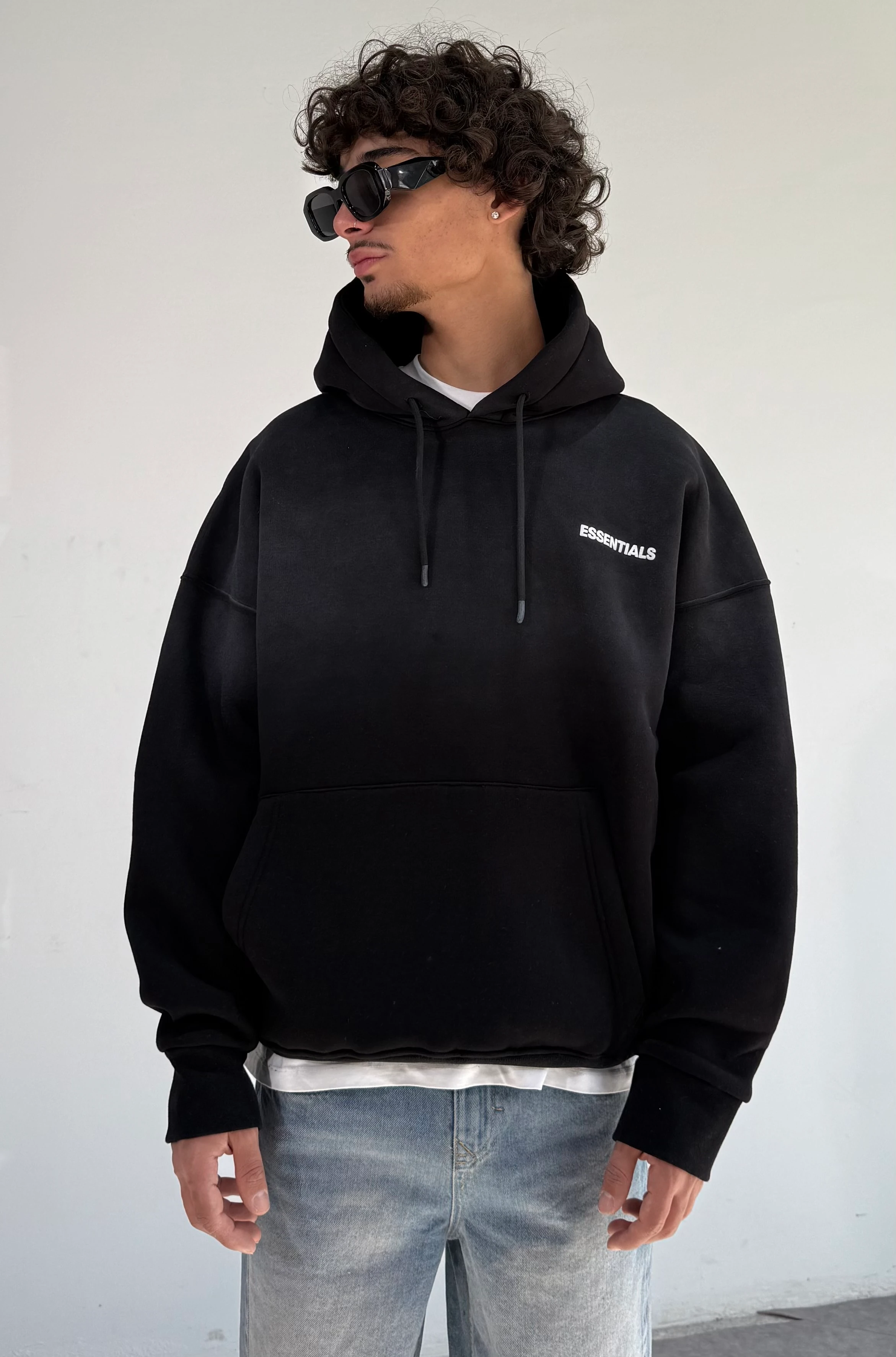 ESNTİL Basklı Yıkamalı Oversize Sweatshirt - Siyah