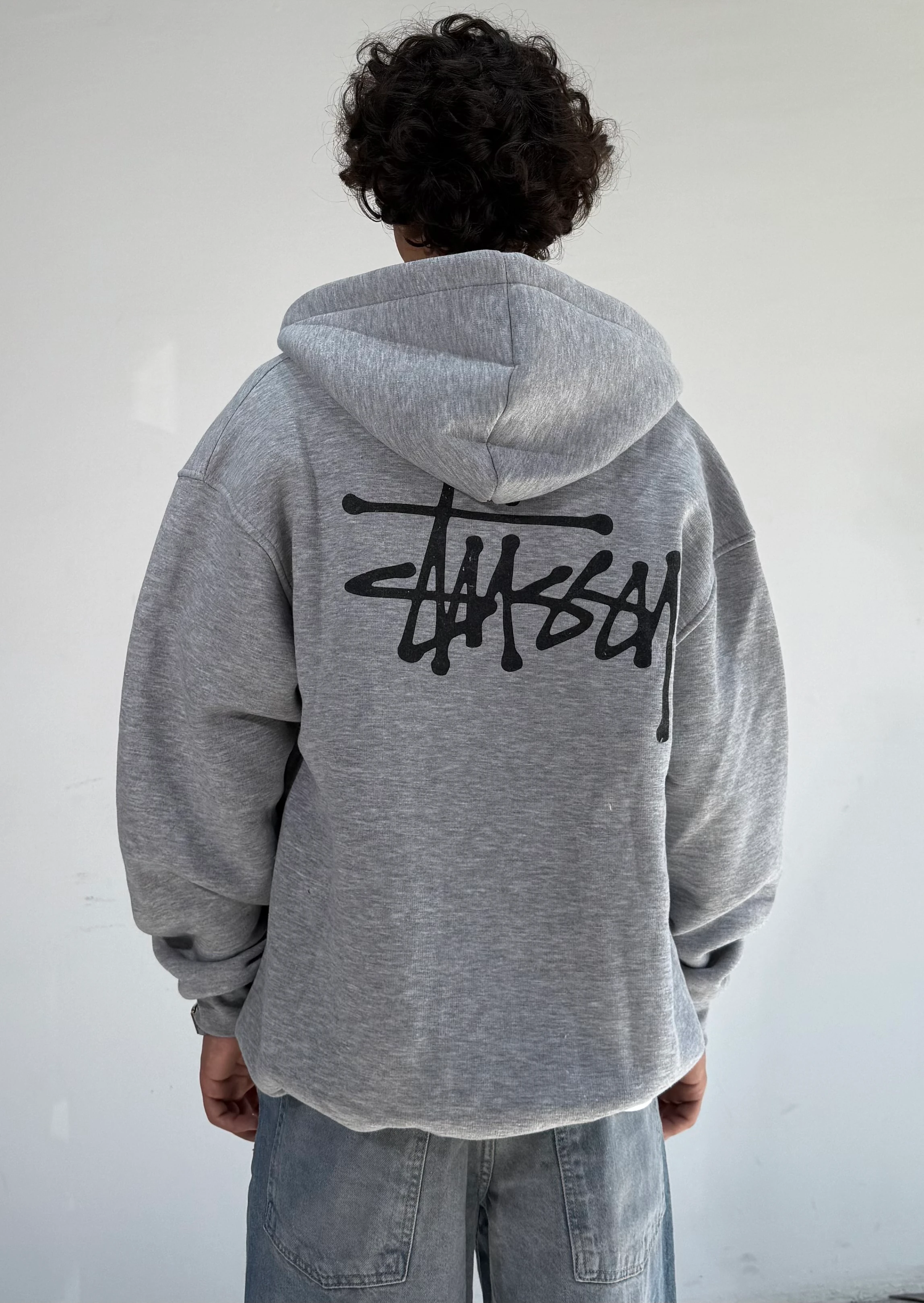 Stussy Baskılı Oversize Fermuarlı Sweatshirt - Gri