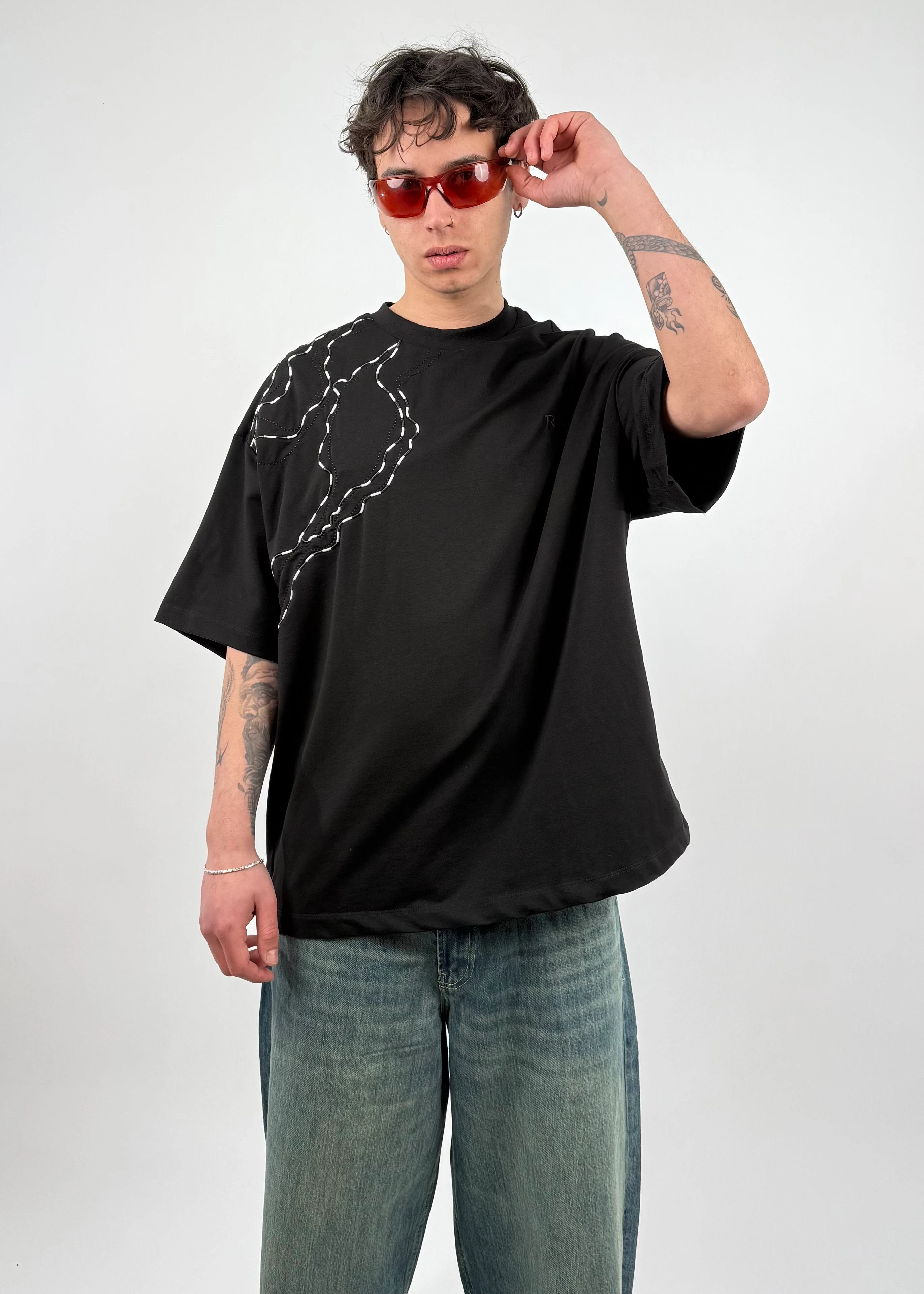 R Drop Nakışlı Oversize Gramajlı Tişört