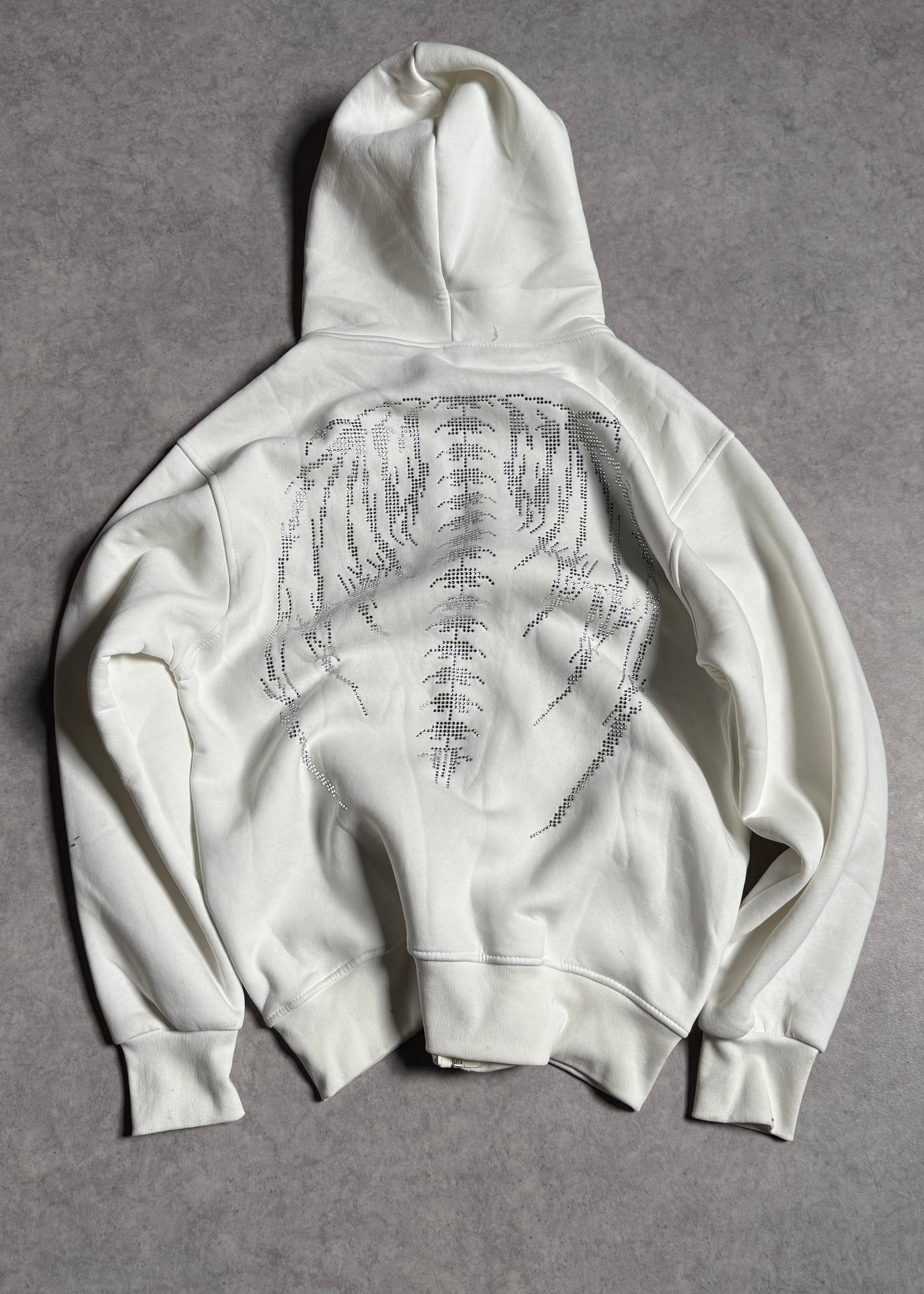 Kışlık Kumaş Taşlı Kanatlı Fermuarlı Sweatshirt