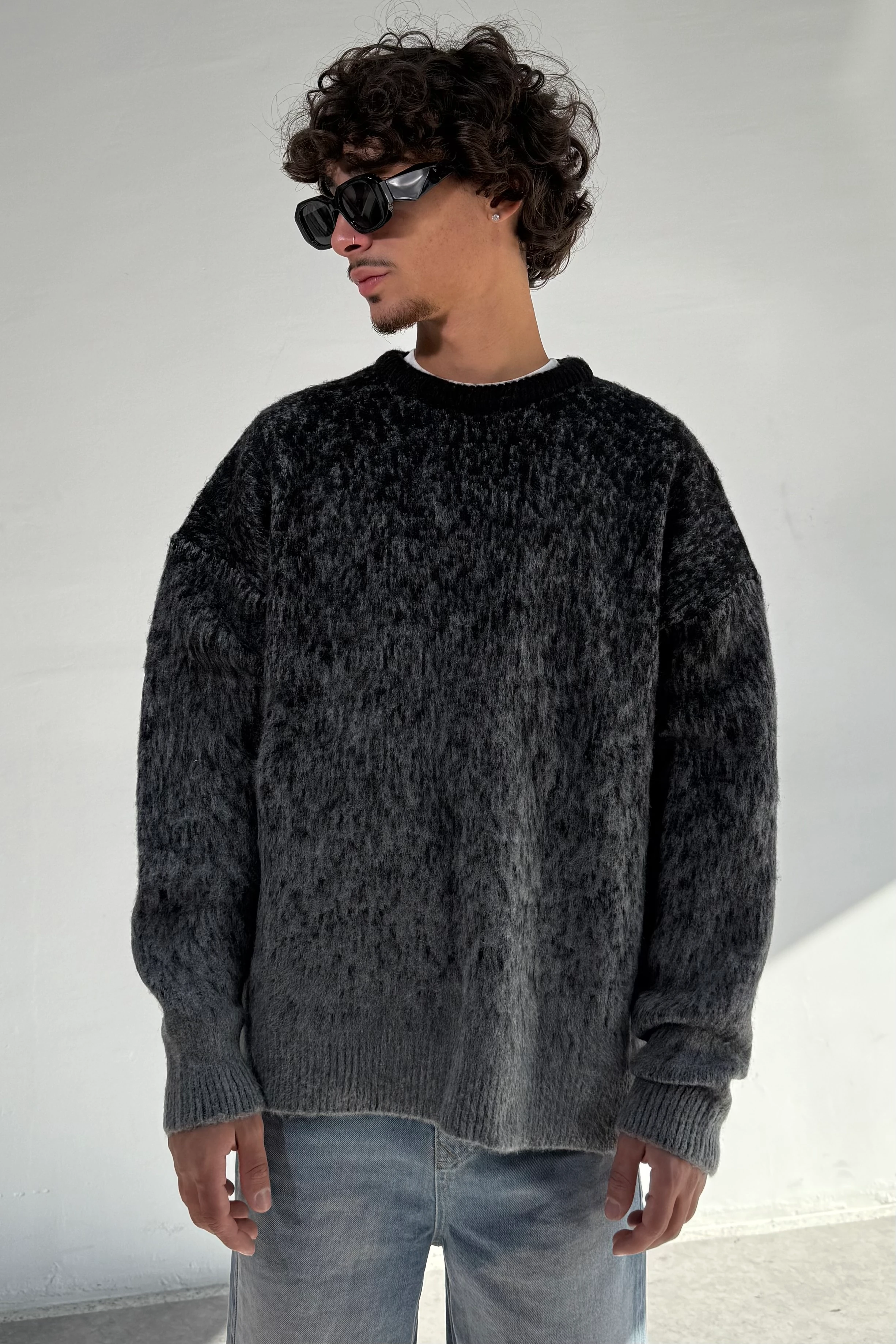 Desenli Triko Kazak  - Siyah