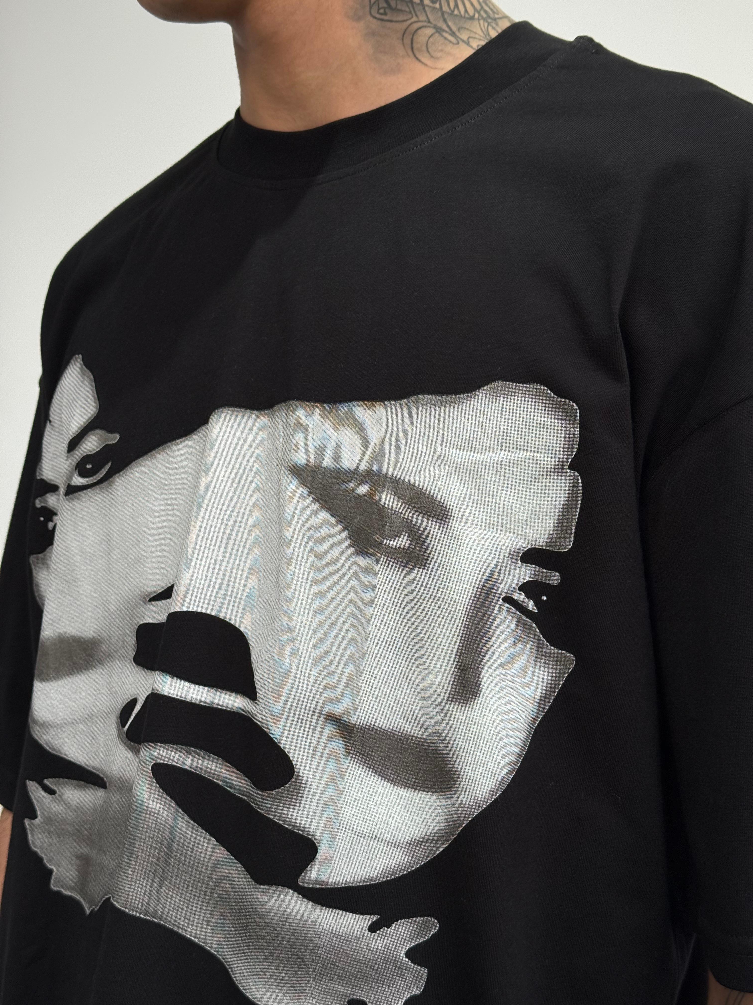Face Baskılı Oversize Tişört