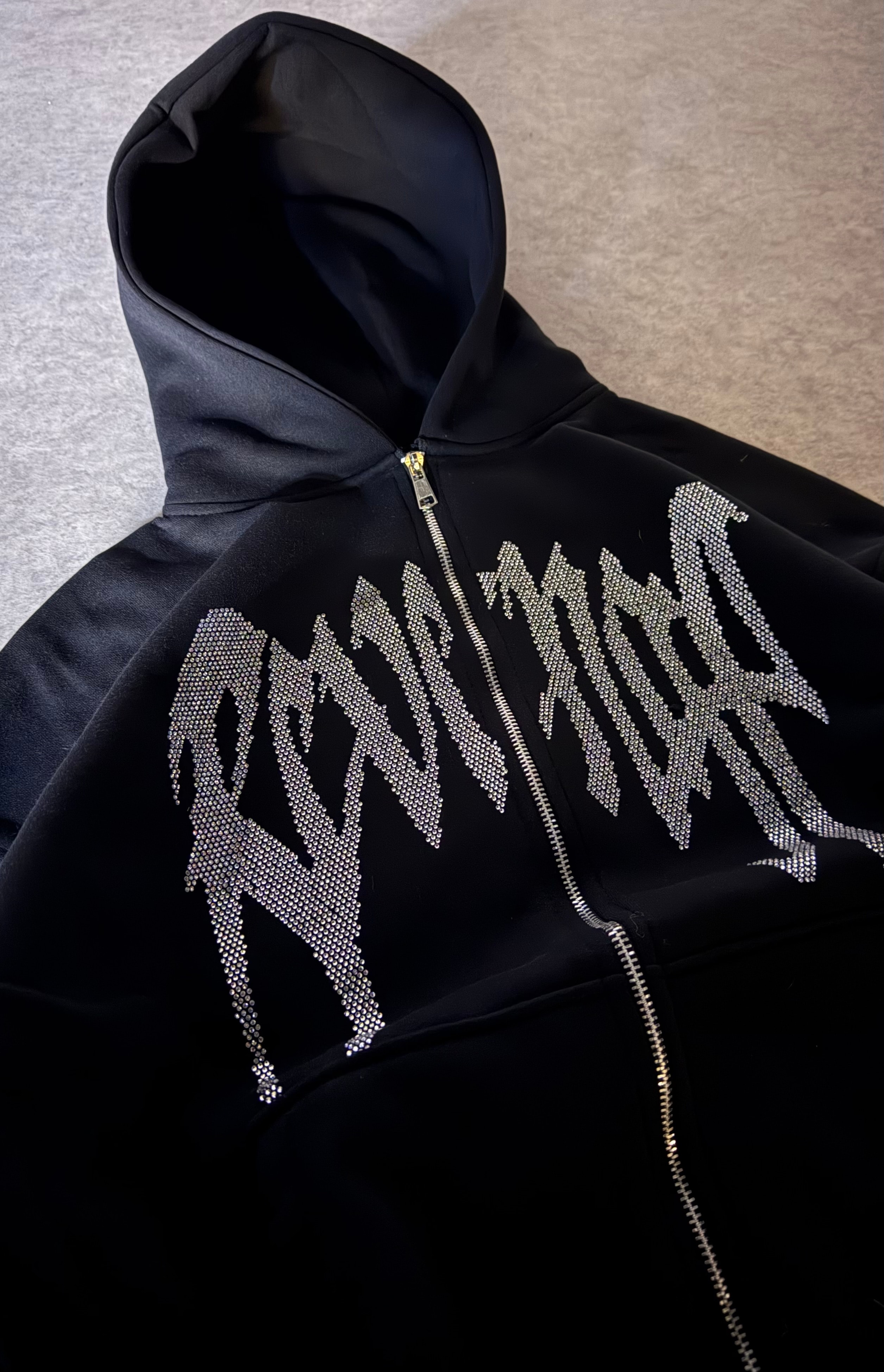 Revenge Taşlı Oversize Premium Zipp Hoodie 